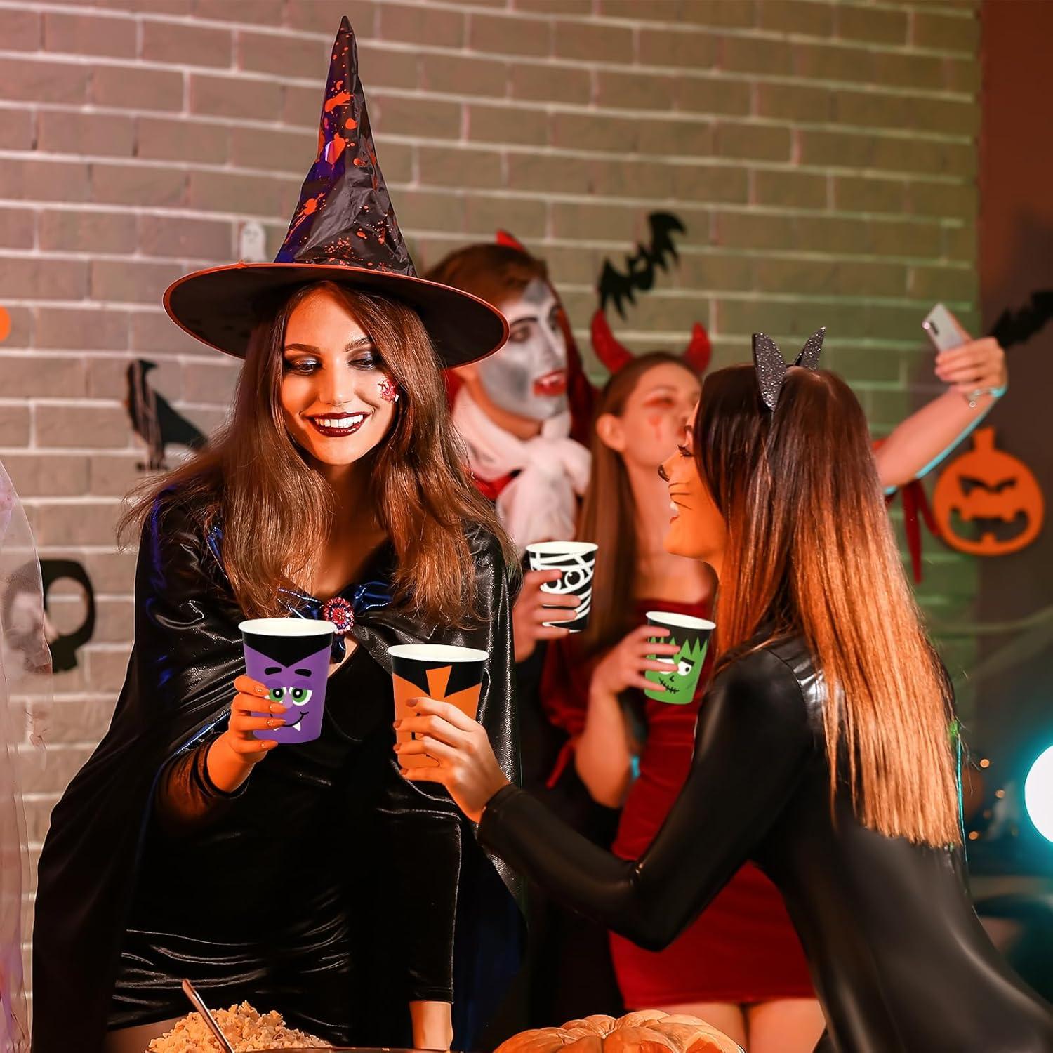 imageWhaline 100Pcs Halloween Disposable Cups Funny Cartoon Party Cups Pumpkin Vampire Mummy Monster Paper Cup for Juice Coffee Hot Cold Drink Halloween Party Supplies 9oz