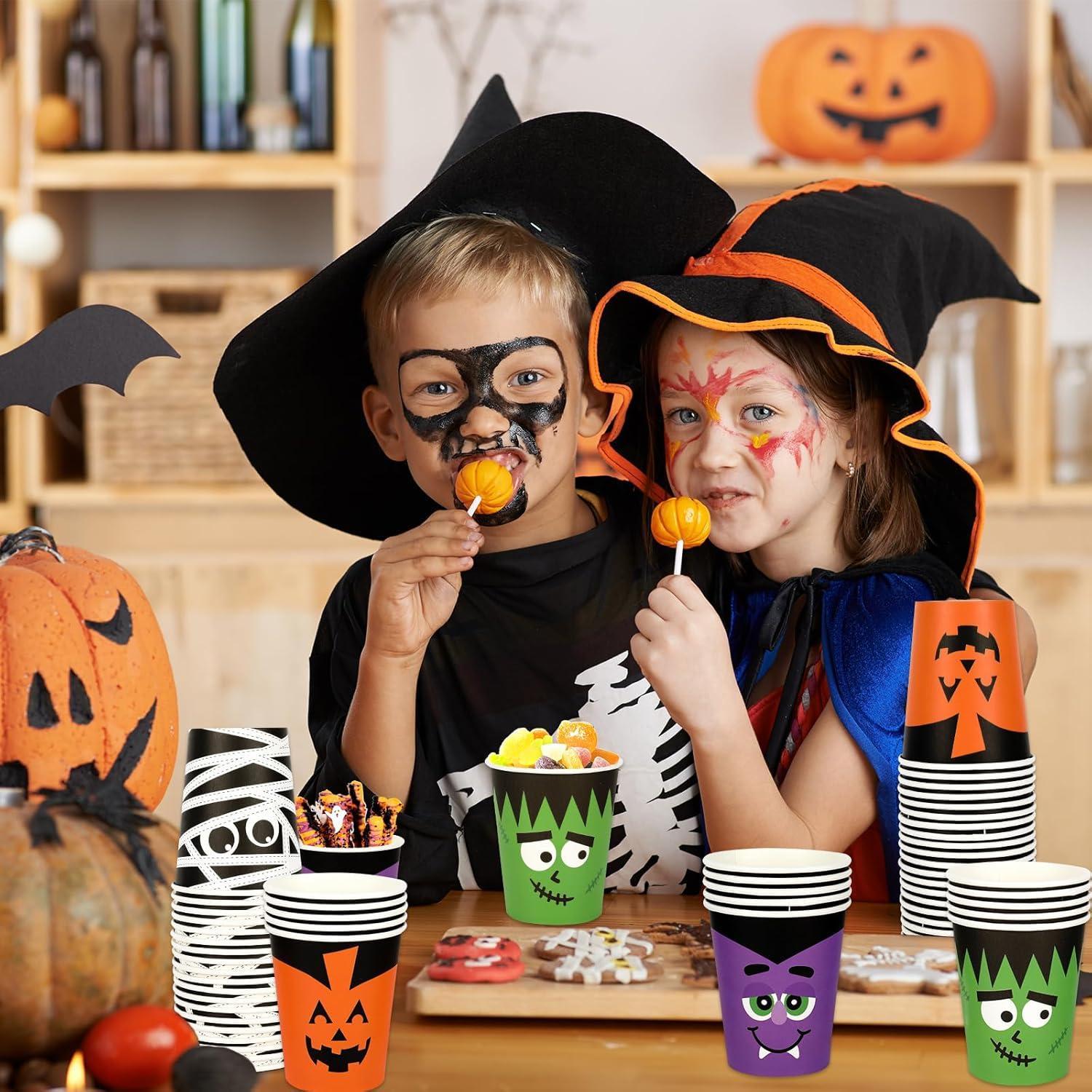 imageWhaline 100Pcs Halloween Disposable Cups Funny Cartoon Party Cups Pumpkin Vampire Mummy Monster Paper Cup for Juice Coffee Hot Cold Drink Halloween Party Supplies 9oz