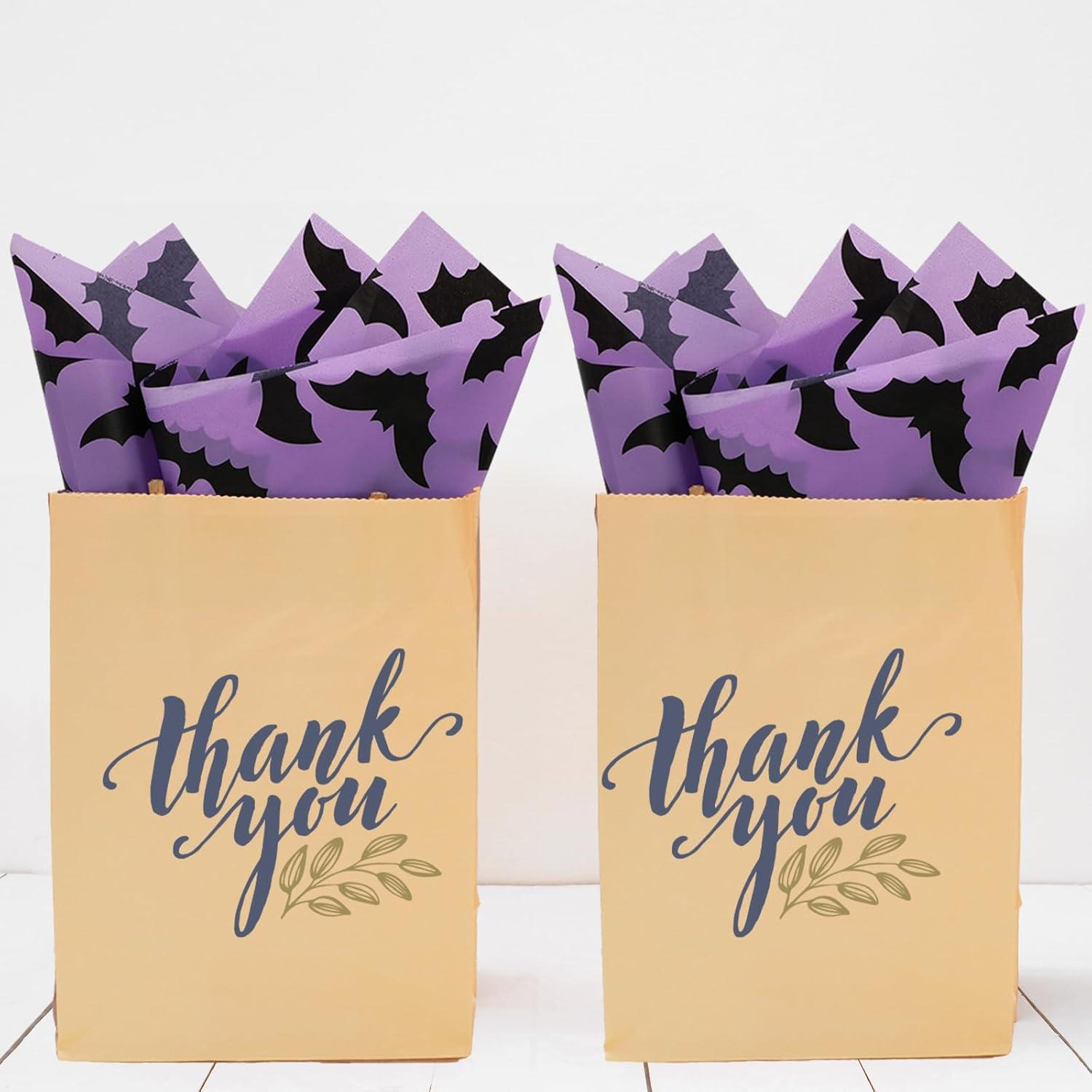 imageWhaline 100Pcs Pink Bat Tissue Paper Bulk Pink Wrapping Paper Bulk Black Bat Decorative Gift Wrapping Tissue Paper DIY Craft Paper for Halloween 14 x 20 InchPurple