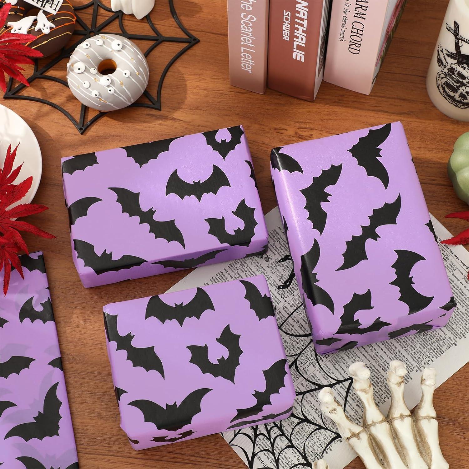 imageWhaline 100Pcs Pink Bat Tissue Paper Bulk Pink Wrapping Paper Bulk Black Bat Decorative Gift Wrapping Tissue Paper DIY Craft Paper for Halloween 14 x 20 InchPurple