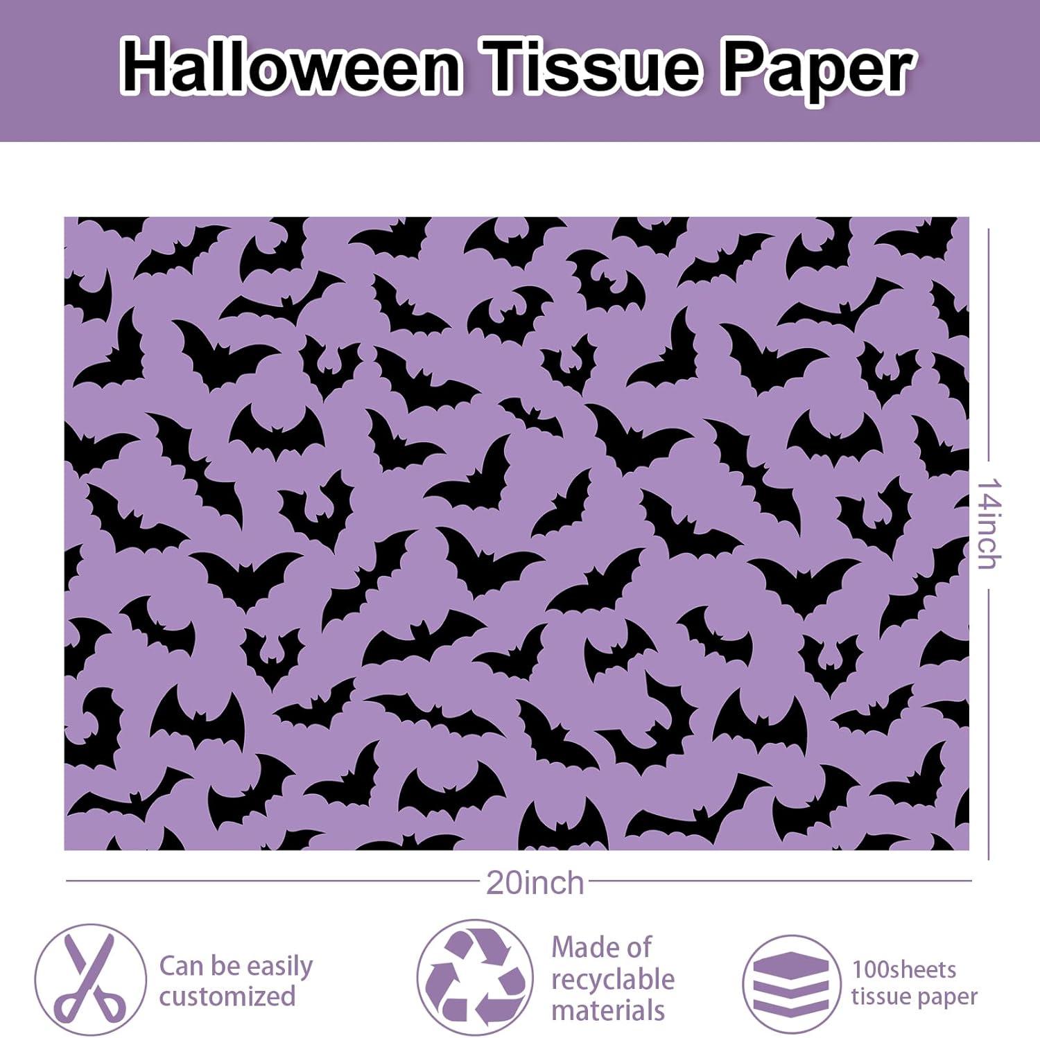 imageWhaline 100Pcs Pink Bat Tissue Paper Bulk Pink Wrapping Paper Bulk Black Bat Decorative Gift Wrapping Tissue Paper DIY Craft Paper for Halloween 14 x 20 InchPurple