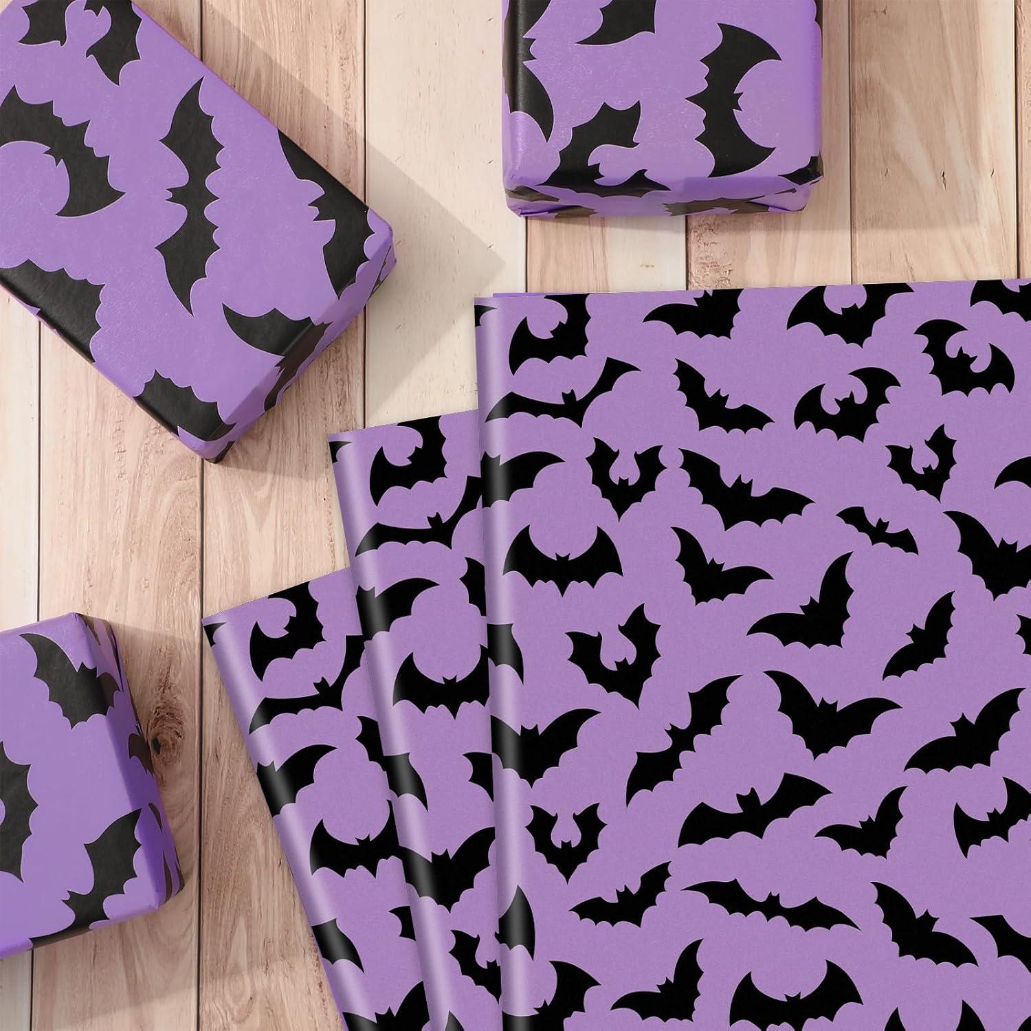 imageWhaline 100Pcs Pink Bat Tissue Paper Bulk Pink Wrapping Paper Bulk Black Bat Decorative Gift Wrapping Tissue Paper DIY Craft Paper for Halloween 14 x 20 InchPurple