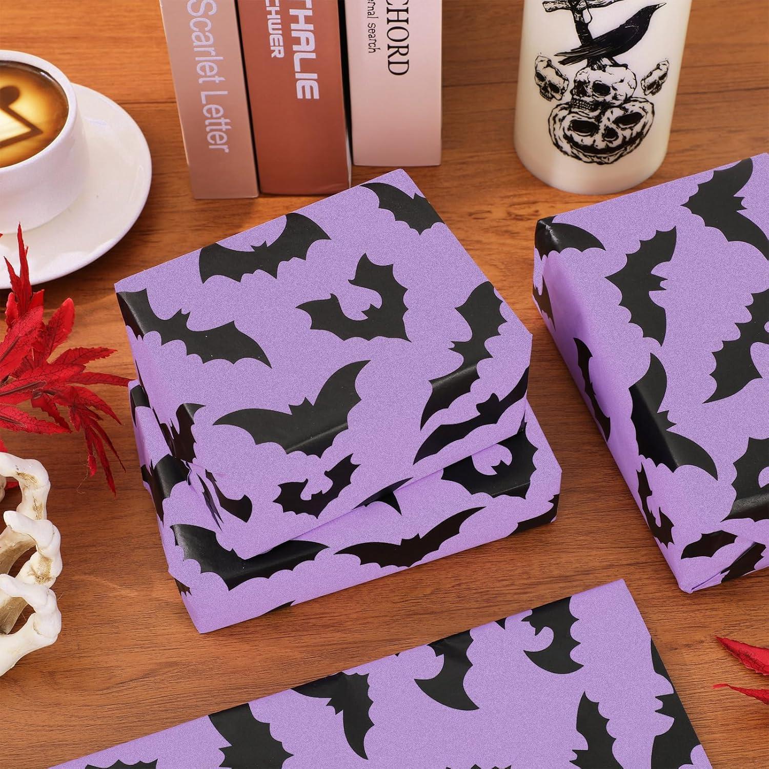 imageWhaline 100Pcs Pink Bat Tissue Paper Bulk Pink Wrapping Paper Bulk Black Bat Decorative Gift Wrapping Tissue Paper DIY Craft Paper for Halloween 14 x 20 InchPurple