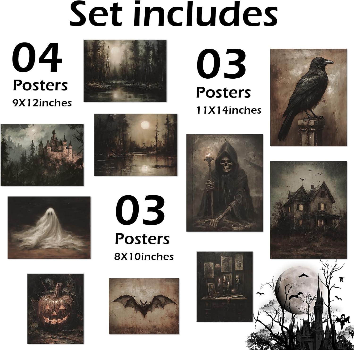 imageWhaline 10Pcs Halloween Dark Wall Art Prints Creepy Halloween Aesthetic Paper Posters Witchy Picture Decorations for Gallery Living Room Bedroom Office Unframed