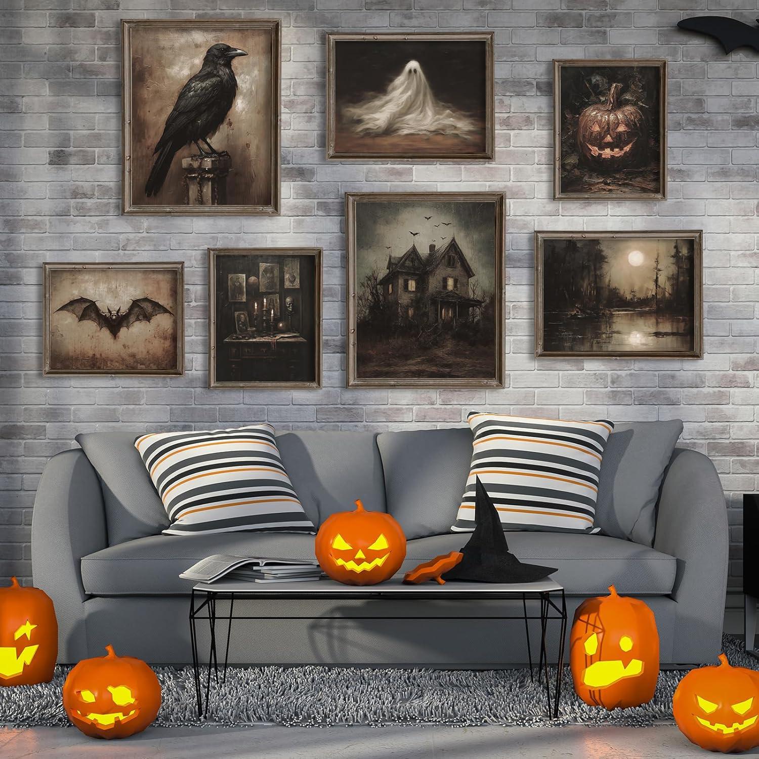 imageWhaline 10Pcs Halloween Dark Wall Art Prints Creepy Halloween Aesthetic Paper Posters Witchy Picture Decorations for Gallery Living Room Bedroom Office Unframed