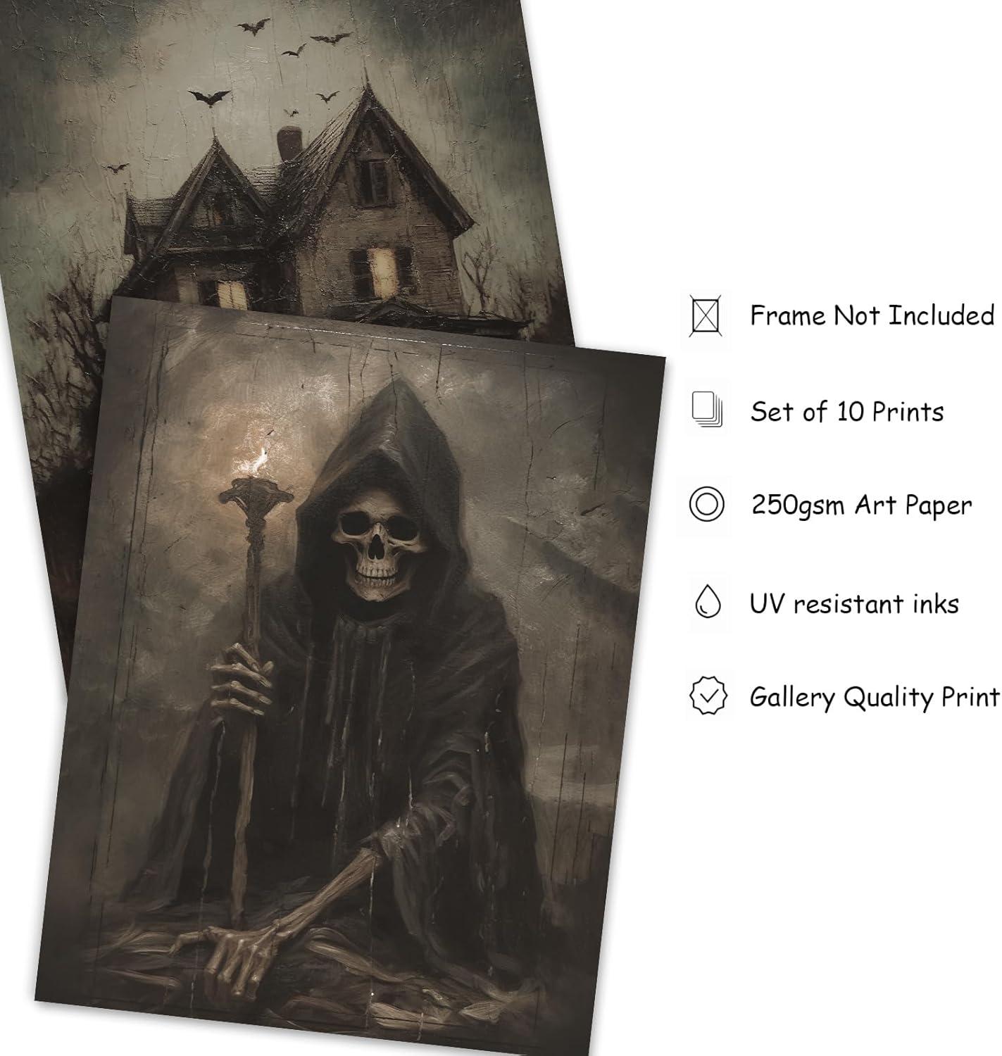 imageWhaline 10Pcs Halloween Dark Wall Art Prints Creepy Halloween Aesthetic Paper Posters Witchy Picture Decorations for Gallery Living Room Bedroom Office Unframed