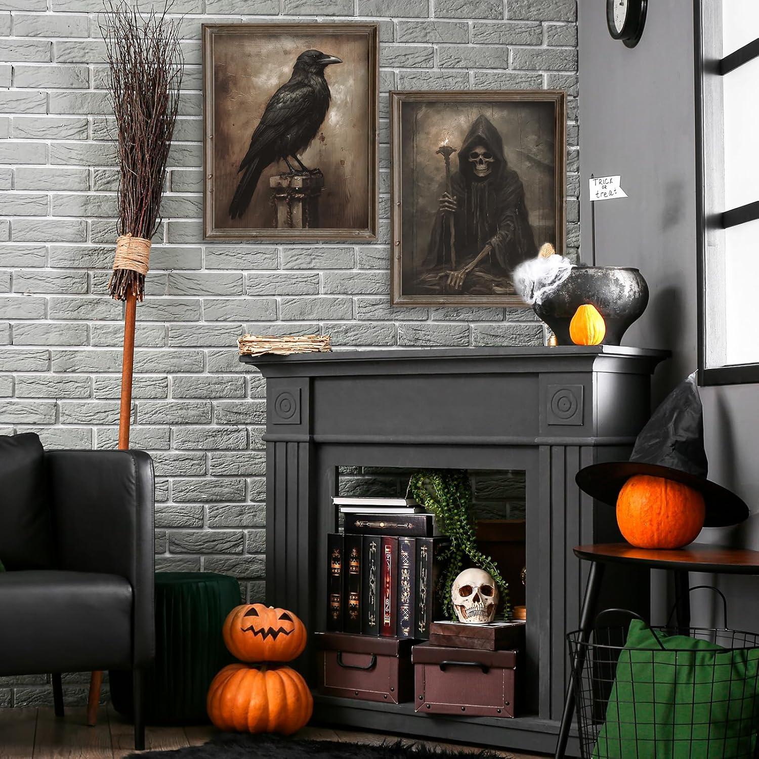 imageWhaline 10Pcs Halloween Dark Wall Art Prints Creepy Halloween Aesthetic Paper Posters Witchy Picture Decorations for Gallery Living Room Bedroom Office Unframed