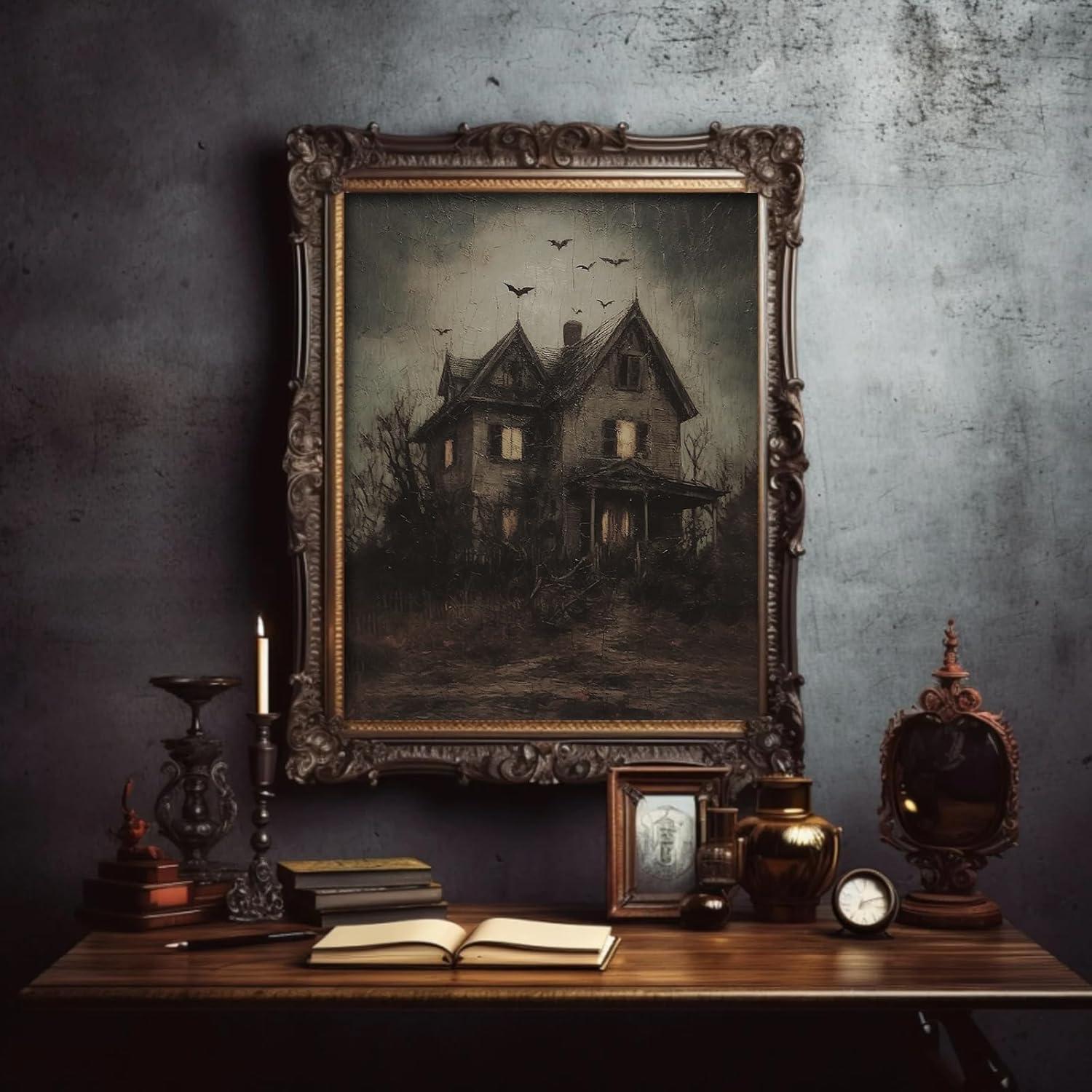 imageWhaline 10Pcs Halloween Dark Wall Art Prints Creepy Halloween Aesthetic Paper Posters Witchy Picture Decorations for Gallery Living Room Bedroom Office Unframed