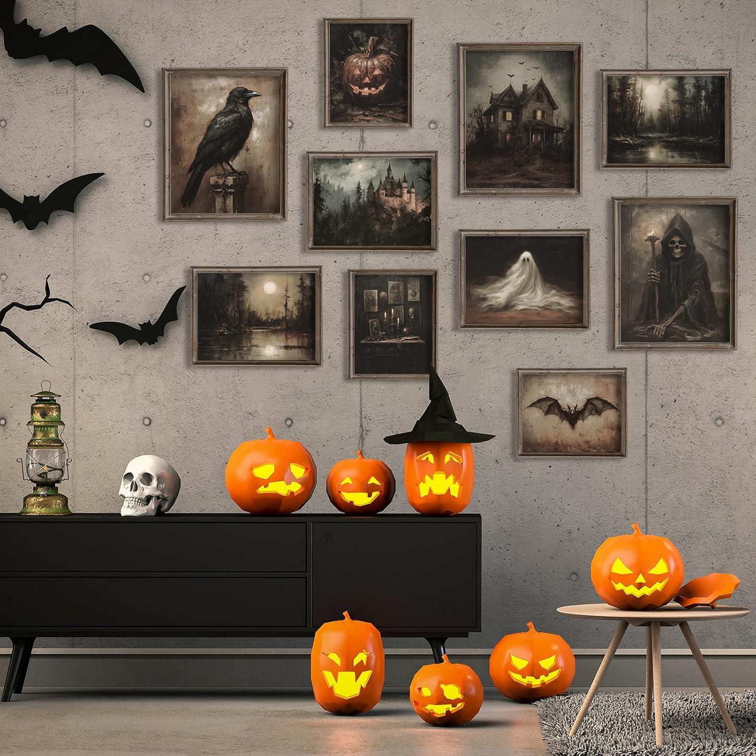 imageWhaline 10Pcs Halloween Dark Wall Art Prints Creepy Halloween Aesthetic Paper Posters Witchy Picture Decorations for Gallery Living Room Bedroom Office Unframed