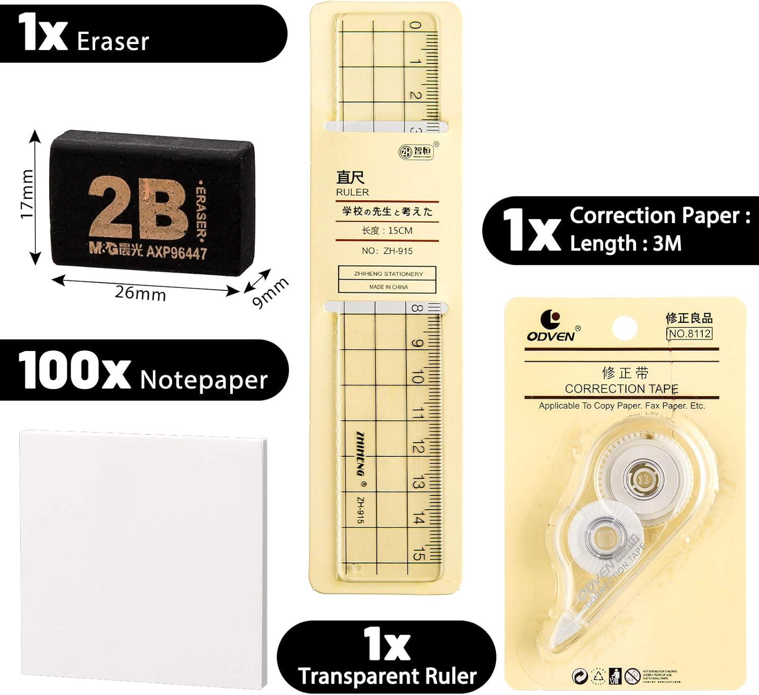 imageWhaline 10Pcs Japanese Style Pen Set Gel Ballpoint Pen Bag Mechanical Pencil Pencil Lead Correction Tape Sticky Note Rubber Ruler Highlighter Pen for Student Back to School Supplies Office Stationary