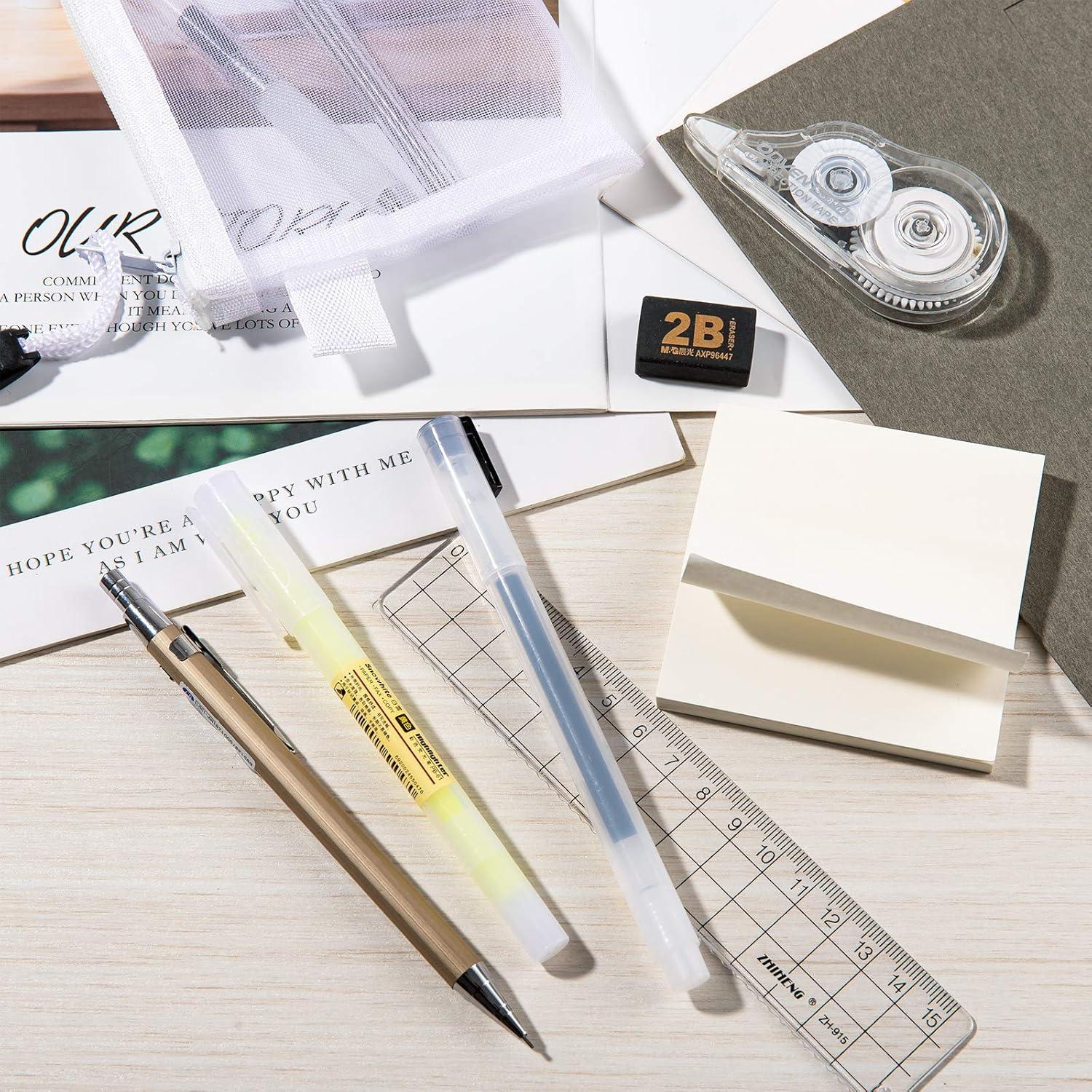 imageWhaline 10Pcs Japanese Style Pen Set Gel Ballpoint Pen Bag Mechanical Pencil Pencil Lead Correction Tape Sticky Note Rubber Ruler Highlighter Pen for Student Back to School Supplies Office Stationary