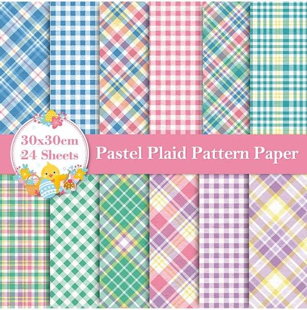 imageWhaline 12 Designs Spring Pastel Plaid Pattern Paper 24 Sheet Scrapbook Specialty Paper DoubleSided Easter Decorative Craft Paper Folded Flat for Card Making Scrapbook Photo Album Decor 30 x 30cm118 x 118 Inch