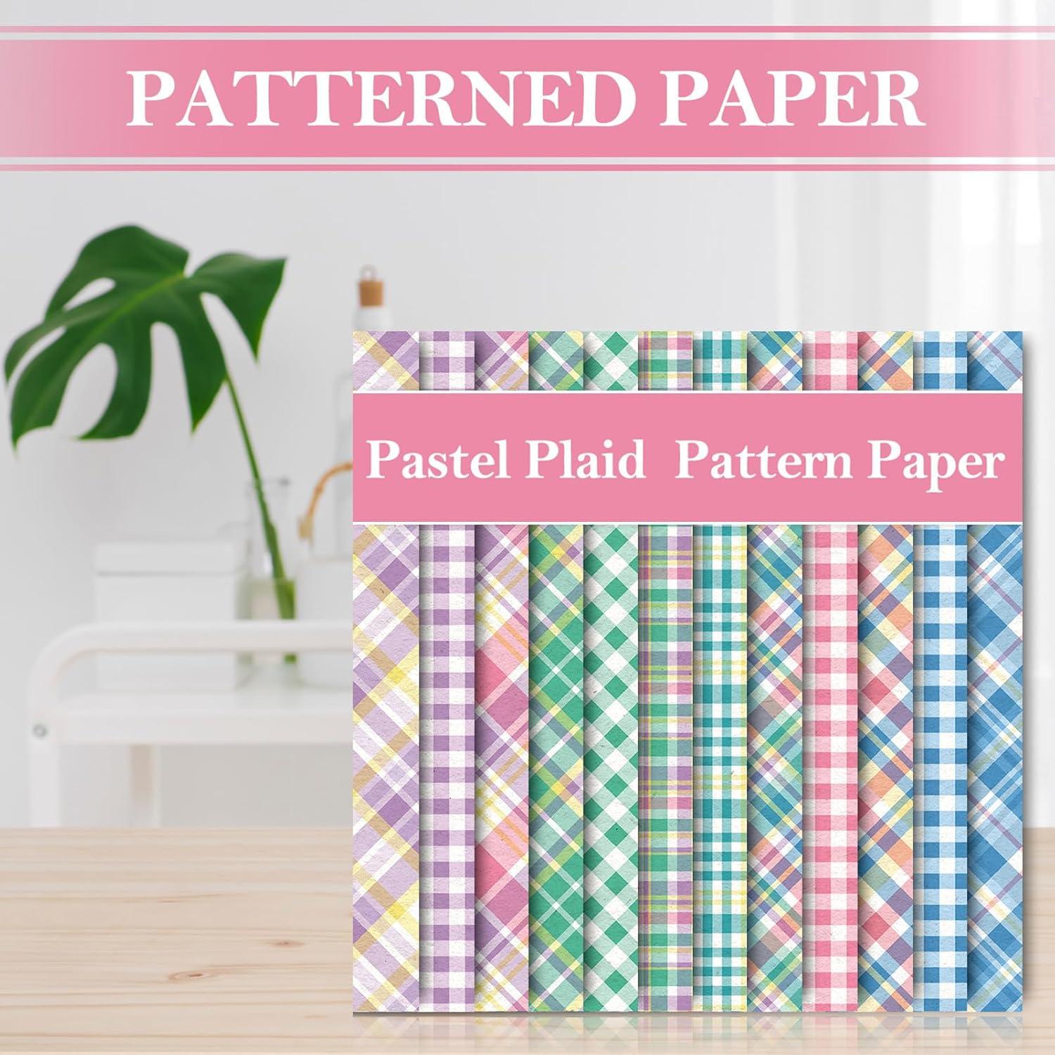 imageWhaline 12 Designs Spring Pastel Plaid Pattern Paper 24 Sheet Scrapbook Specialty Paper DoubleSided Easter Decorative Craft Paper Folded Flat for Card Making Scrapbook Photo Album Decor 30 x 30cm6 x 6 Inch