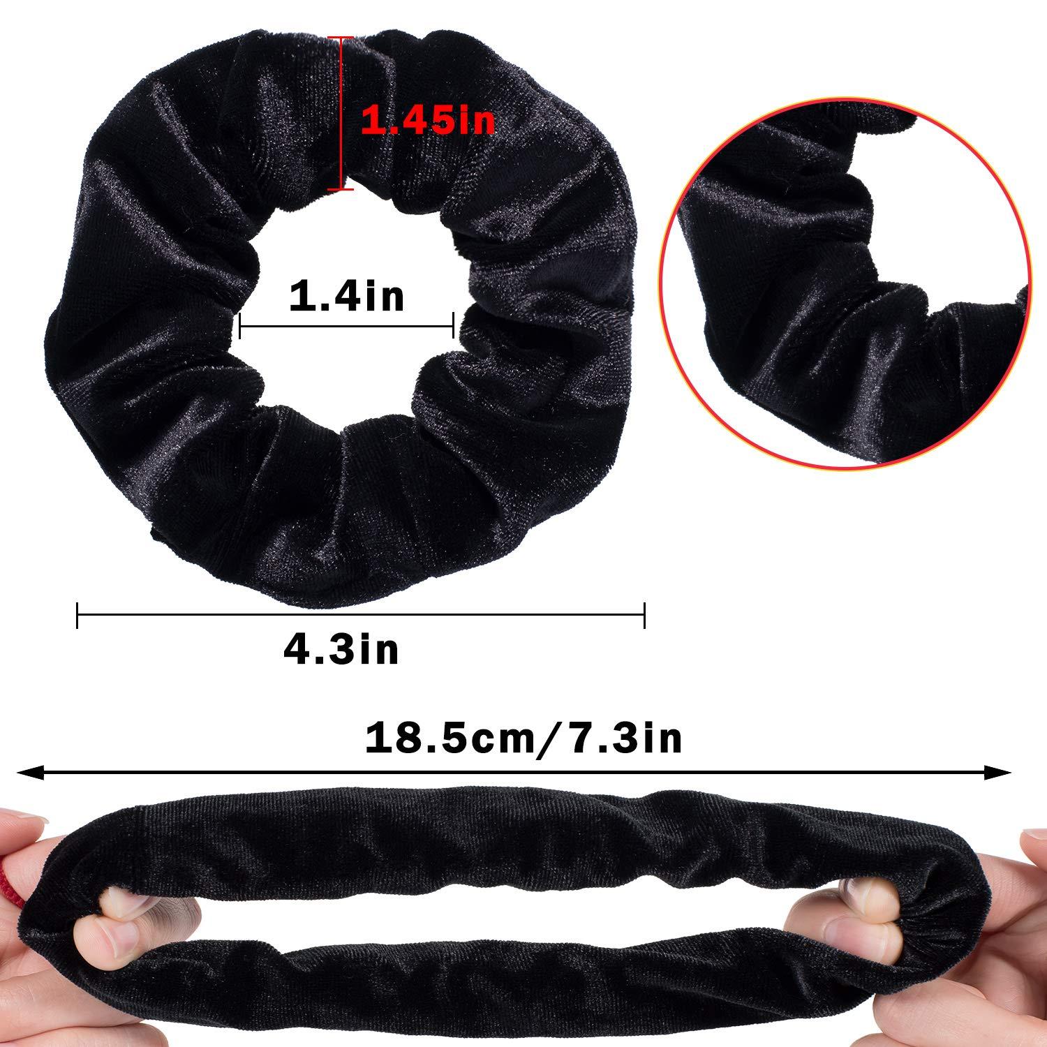 imageWhaline 12 Pieces Hair Scrunchies Velvet Elastics Scrunchy Bobbles Soft Hair Bands Hair Ties BlackBlack