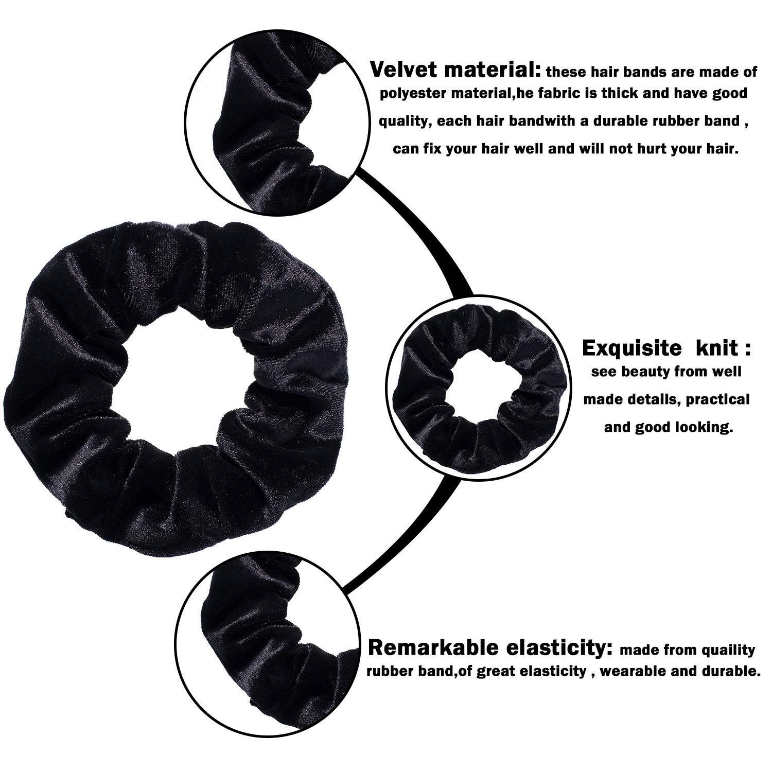 imageWhaline 12 Pieces Hair Scrunchies Velvet Elastics Scrunchy Bobbles Soft Hair Bands Hair Ties BlackBlack