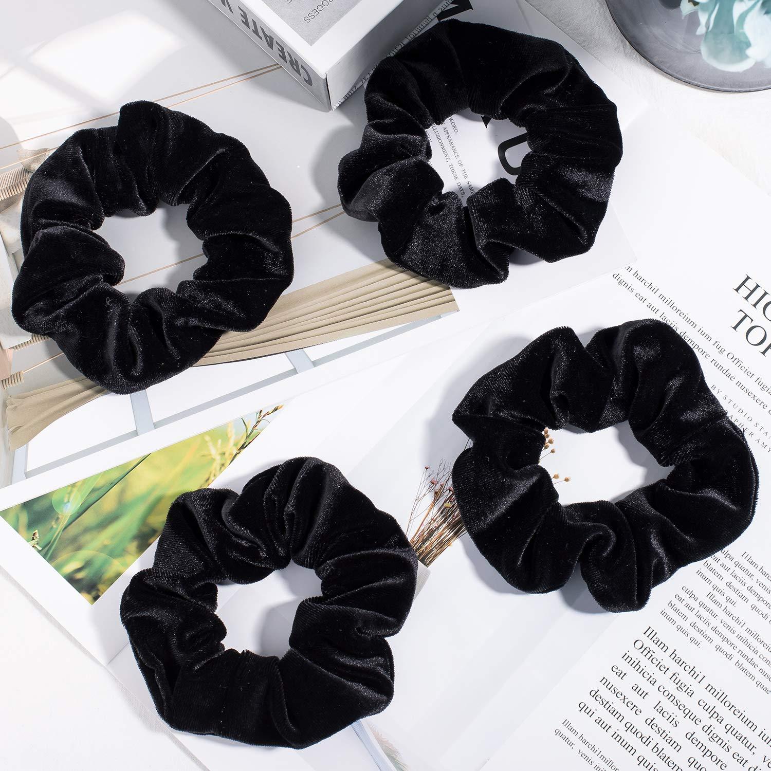 imageWhaline 12 Pieces Hair Scrunchies Velvet Elastics Scrunchy Bobbles Soft Hair Bands Hair Ties BlackBlack