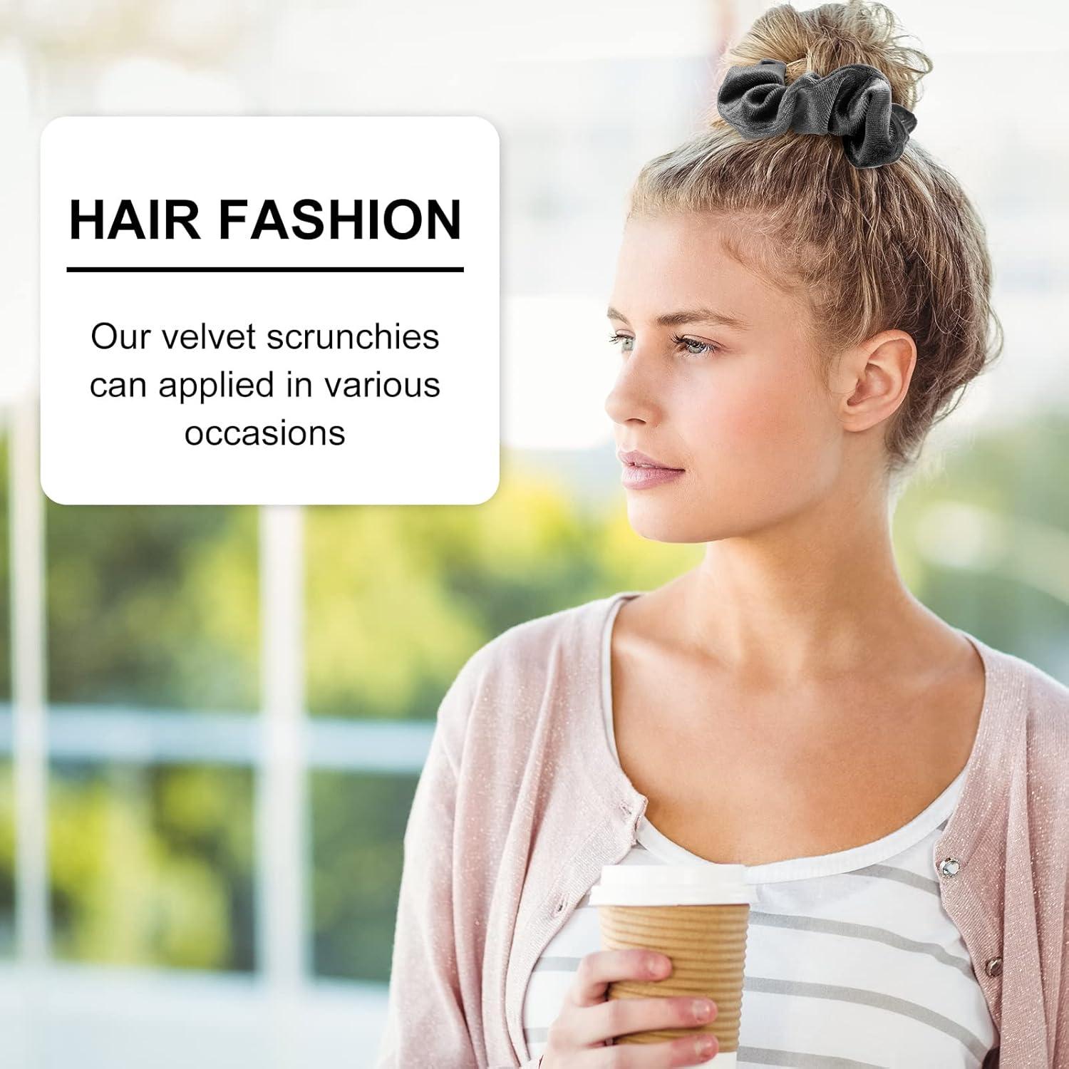 imageWhaline 12 Pieces Hair Scrunchies Velvet Elastics Scrunchy Bobbles Soft Hair Bands Hair Ties BlackGray