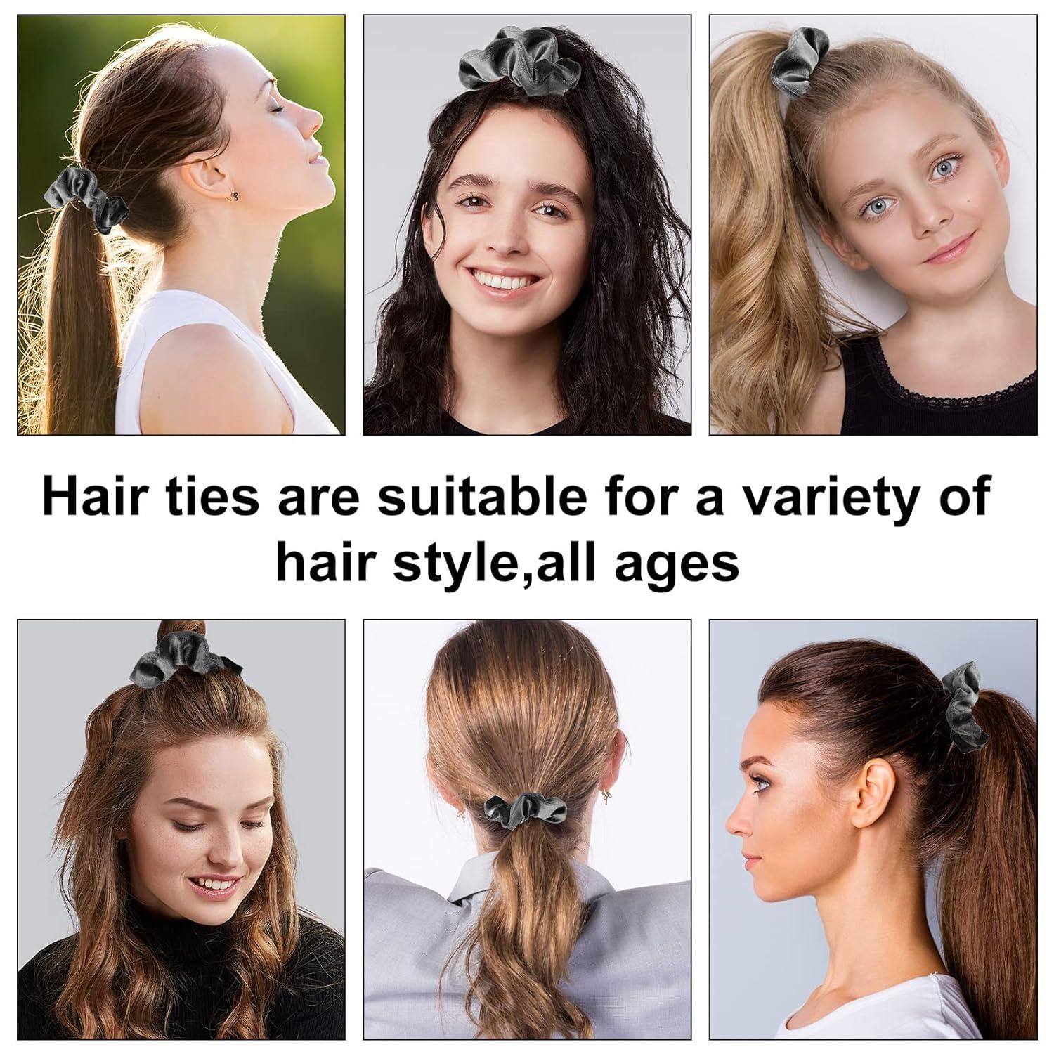 imageWhaline 12 Pieces Hair Scrunchies Velvet Elastics Scrunchy Bobbles Soft Hair Bands Hair Ties BlackGray