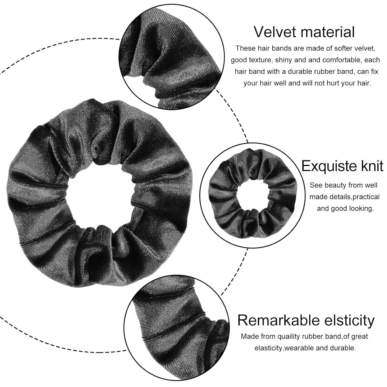 imageWhaline 12 Pieces Hair Scrunchies Velvet Elastics Scrunchy Bobbles Soft Hair Bands Hair Ties BlackGray