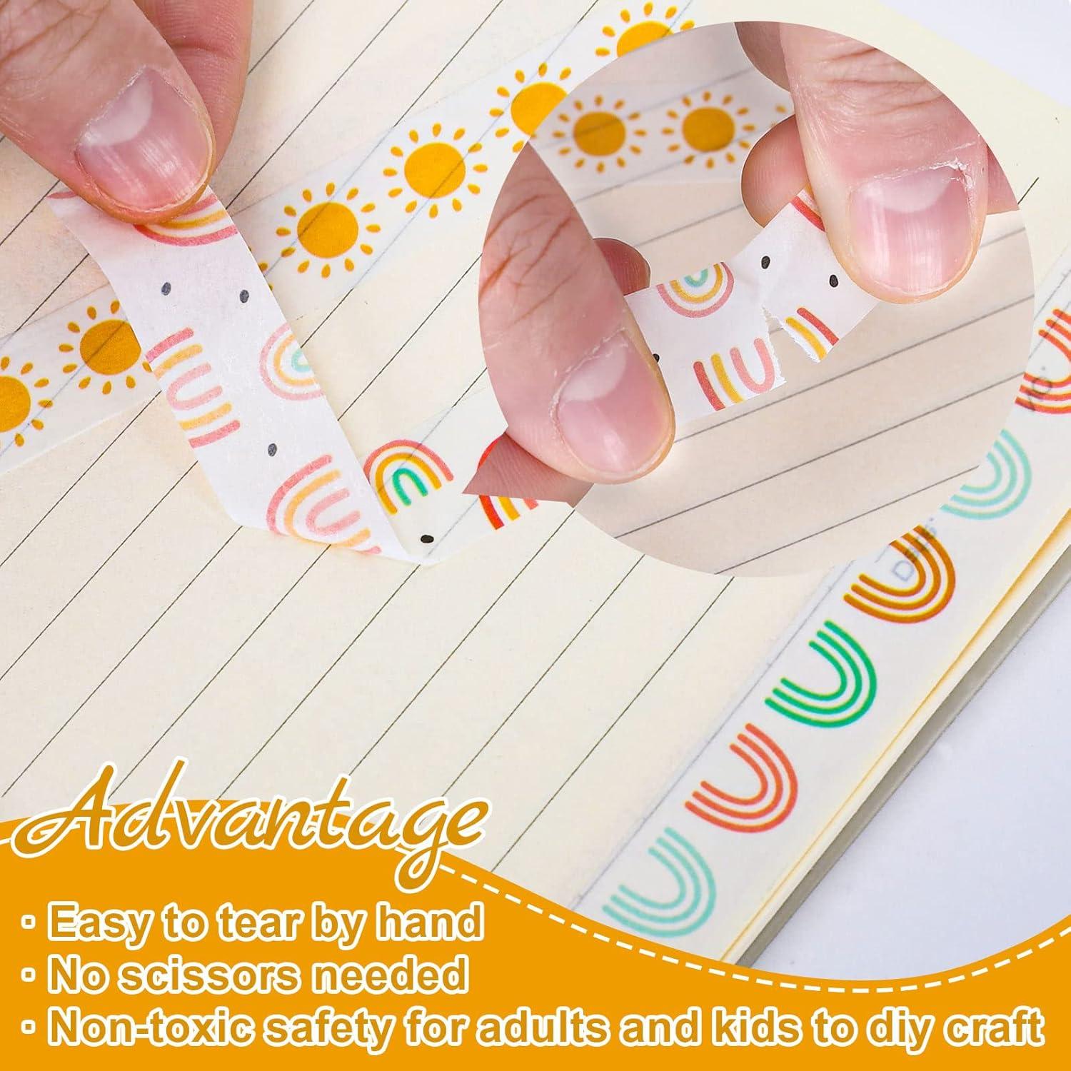 imageWhaline 12 Roll Boho Washi Tapes Back to School Boho Rainbow Sun Masking Tapes 15mm Summer Party Cute Decorative Tape Sticker for Scrapbook Journal DIY Art Craft Gift Wrapping 164Ft