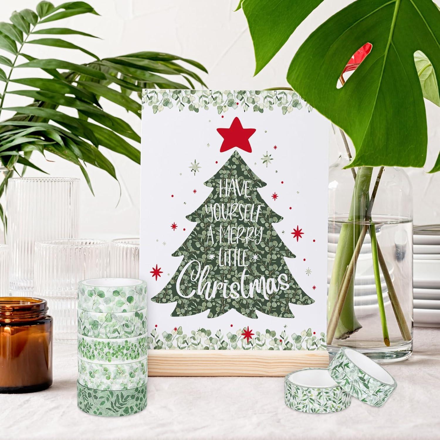 imageWhaline 12 Rolls Green Forest Washi Tape Watercolor Greenery Holiday Masking Tape Woodland Green Tree Plants Pattern Washi Tape for Scrapbook Journal DIY Craft Gift WrappingEucalyptus