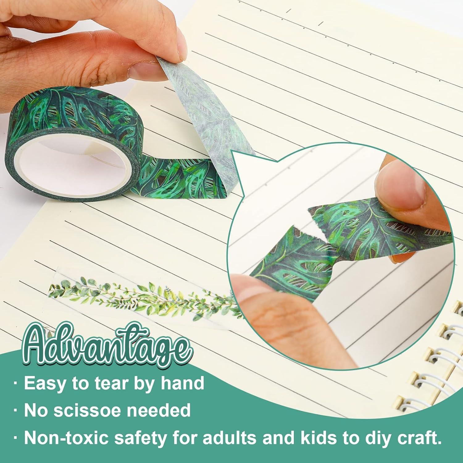 imageWhaline 12 Rolls Green Forest Washi Tape Watercolor Greenery Holiday Masking Tape Woodland Green Tree Plants Pattern Washi Tape for Scrapbook Journal DIY Craft Gift WrappingTropical Leaves