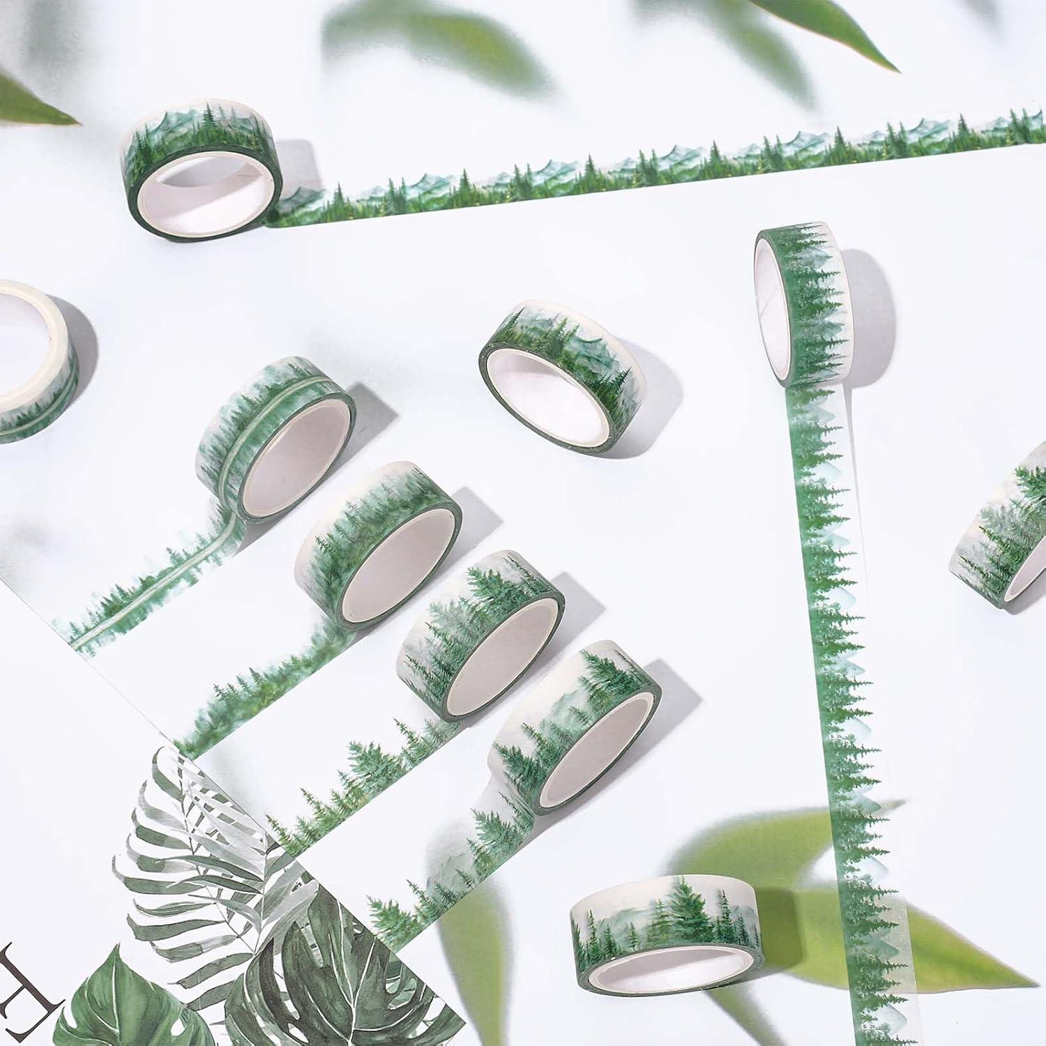imageWhaline 12 Rolls Green Forest Washi Tape Watercolor Greenery Holiday Masking Tape Woodland Green Tree Plants Pattern Washi Tape for Scrapbook Journal DIY Craft Gift WrappingForest