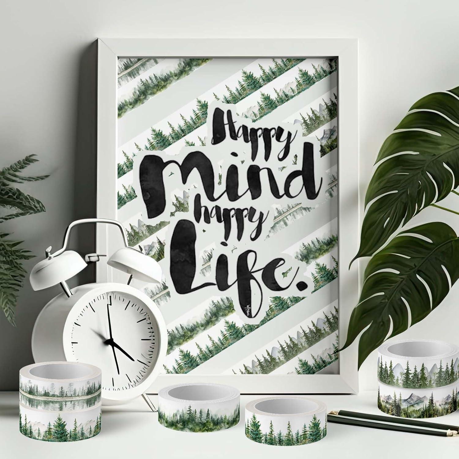 imageWhaline 12 Rolls Green Forest Washi Tape Watercolor Greenery Holiday Masking Tape Woodland Green Tree Plants Pattern Washi Tape for Scrapbook Journal DIY Craft Gift WrappingForest