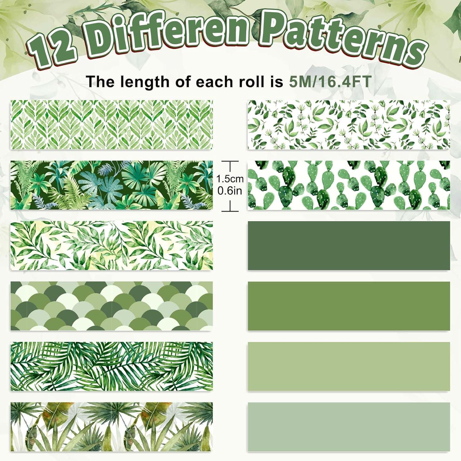 imageWhaline 12 Rolls Green Forest Washi Tape Watercolor Greenery Holiday Masking Tape Woodland Green Tree Plants Pattern Washi Tape for Scrapbook Journal DIY Craft Gift WrappingAssorted Plants
