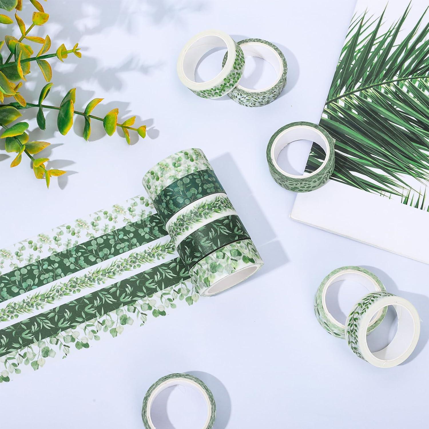 imageWhaline 12 Rolls Green Forest Washi Tape Watercolor Greenery Holiday Masking Tape Woodland Green Tree Plants Pattern Washi Tape for Scrapbook Journal DIY Craft Gift WrappingEucalyptus