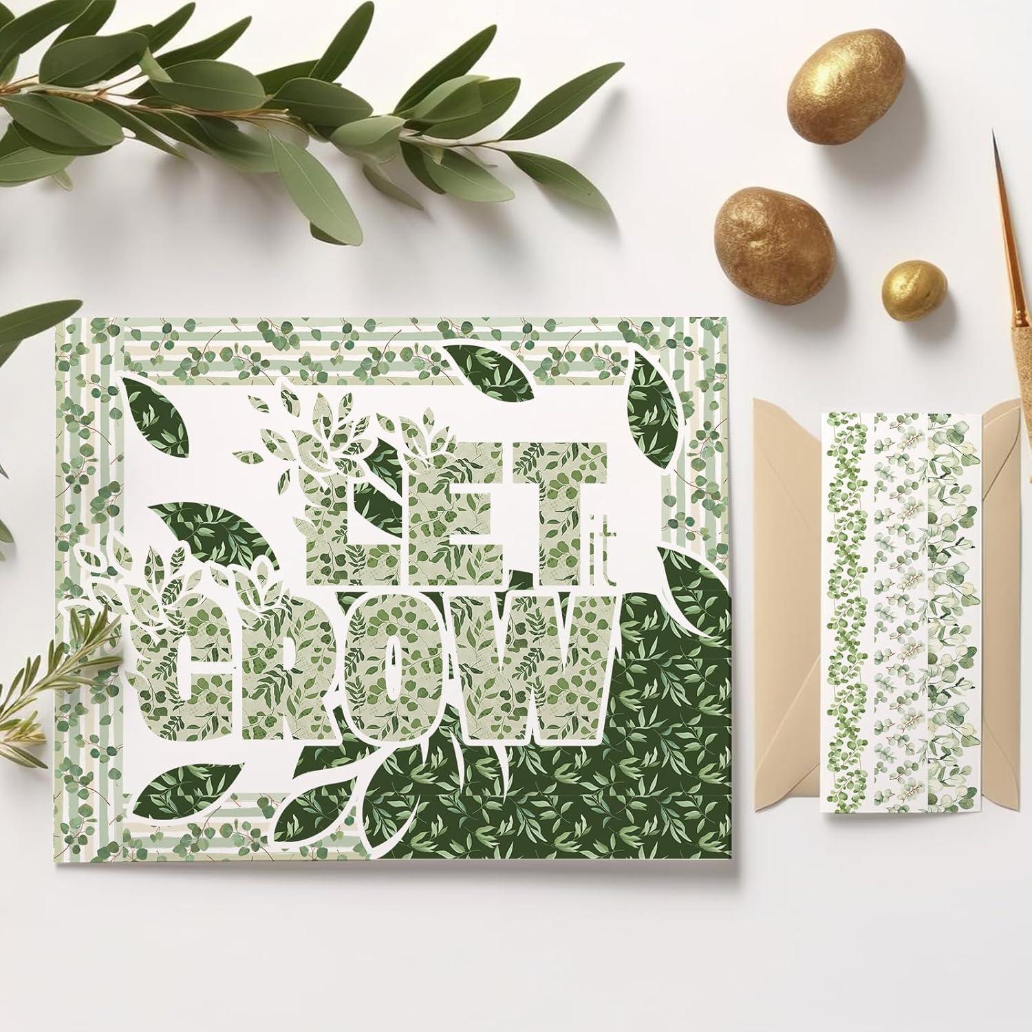 imageWhaline 12 Rolls Green Forest Washi Tape Watercolor Greenery Holiday Masking Tape Woodland Green Tree Plants Pattern Washi Tape for Scrapbook Journal DIY Craft Gift WrappingEucalyptus