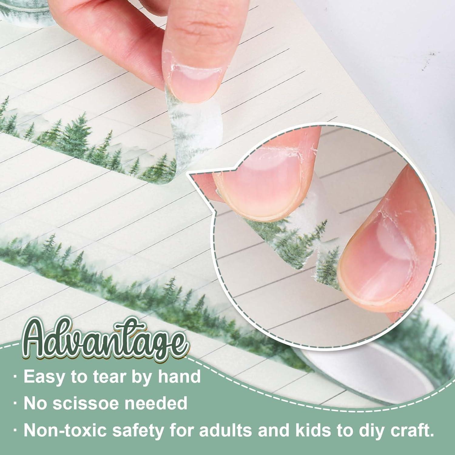 imageWhaline 12 Rolls Green Forest Washi Tape Watercolor Greenery Holiday Masking Tape Woodland Green Tree Plants Pattern Washi Tape for Scrapbook Journal DIY Craft Gift WrappingForest