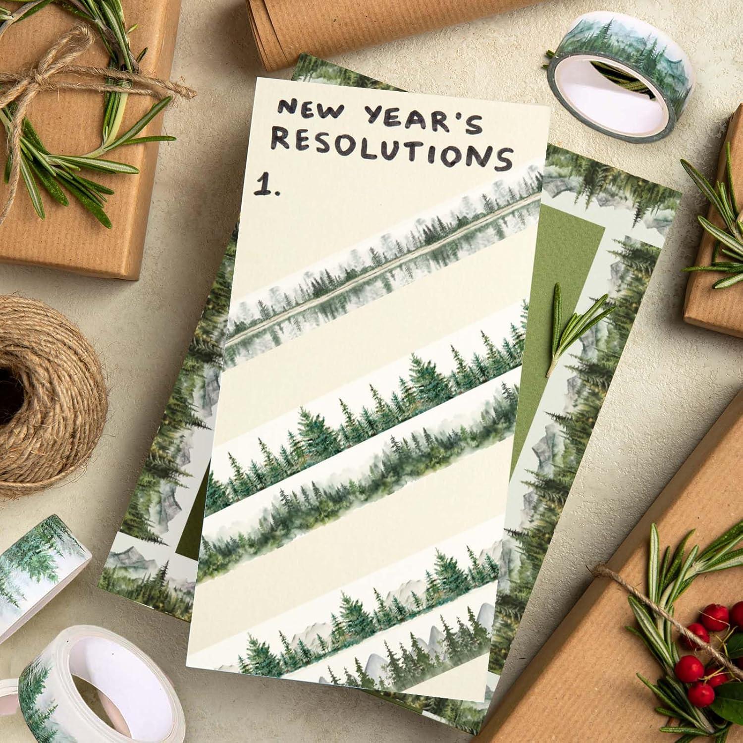 imageWhaline 12 Rolls Green Forest Washi Tape Watercolor Greenery Holiday Masking Tape Woodland Green Tree Plants Pattern Washi Tape for Scrapbook Journal DIY Craft Gift WrappingForest