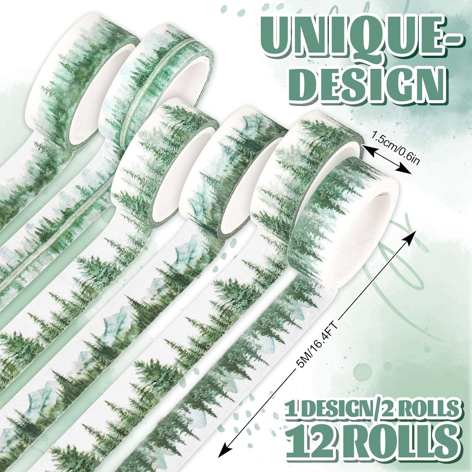 imageWhaline 12 Rolls Green Forest Washi Tape Watercolor Greenery Holiday Masking Tape Woodland Green Tree Plants Pattern Washi Tape for Scrapbook Journal DIY Craft Gift WrappingForest