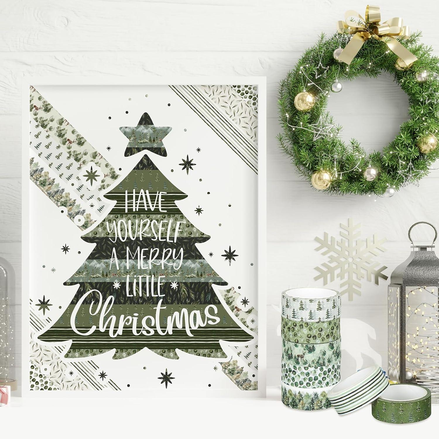 imageWhaline 12 Rolls Green Forest Washi Tape Watercolor Greenery Holiday Masking Tape Woodland Green Tree Plants Pattern Washi Tape for Scrapbook Journal DIY Craft Gift WrappingWatercolor Greenery