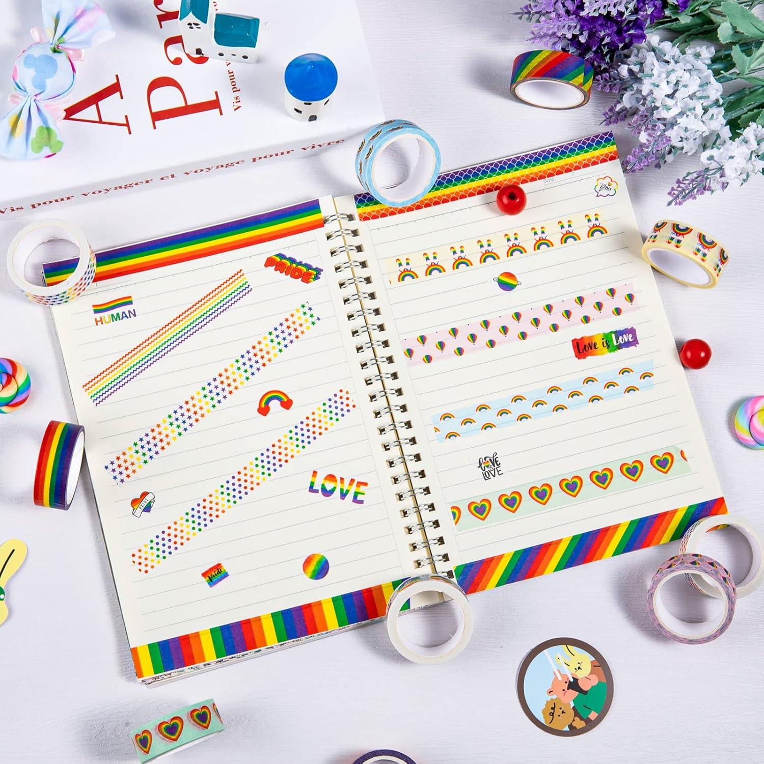 imageWhaline 12 Rolls Rainbow Washi Tape Gay Pride Day Washi Masking Tape Colorful Heart Love Decorative Paper Stickers for Birthday Gay Pride Day Scrapbook Gift Wrapping DIY Art Crafts