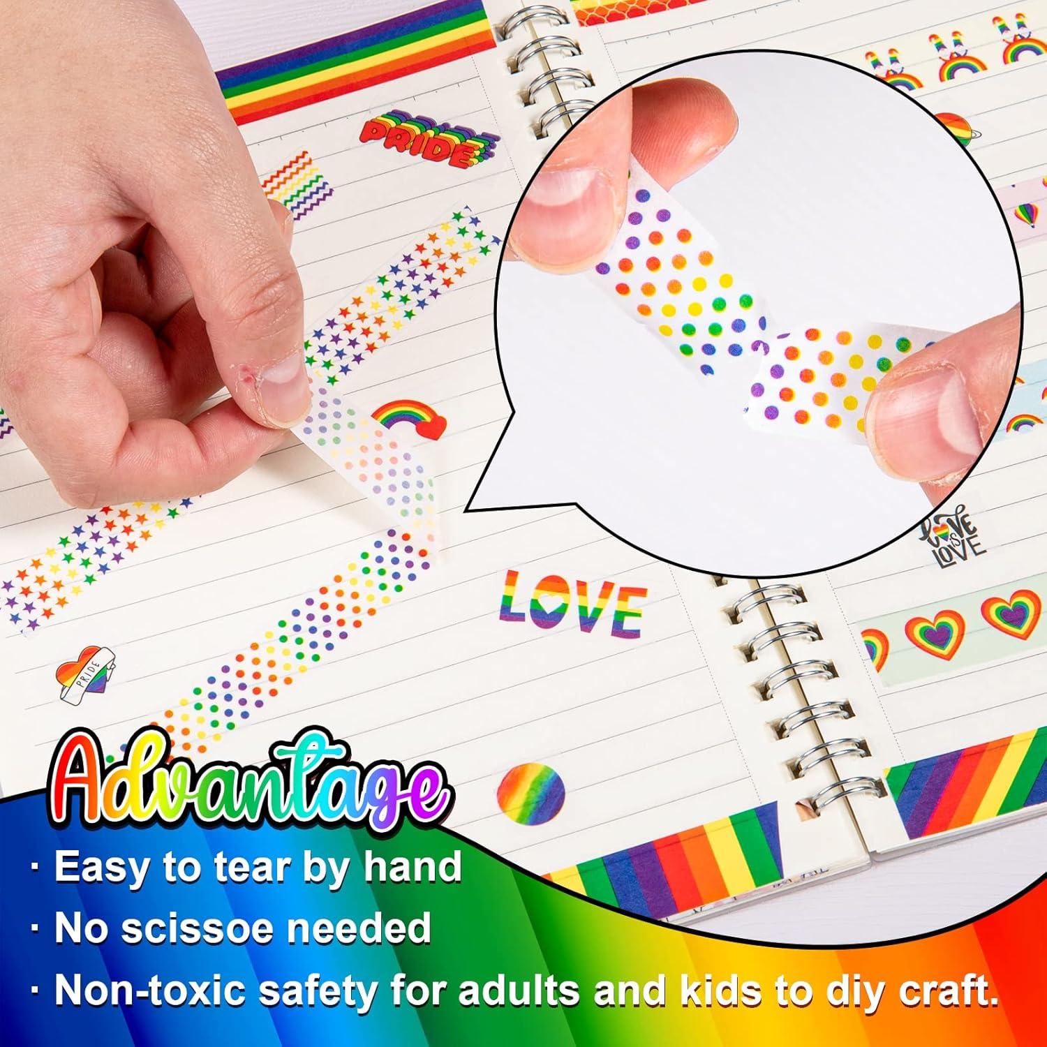 imageWhaline 12 Rolls Rainbow Washi Tape Gay Pride Day Washi Masking Tape Colorful Heart Love Decorative Paper Stickers for Birthday Gay Pride Day Scrapbook Gift Wrapping DIY Art Crafts