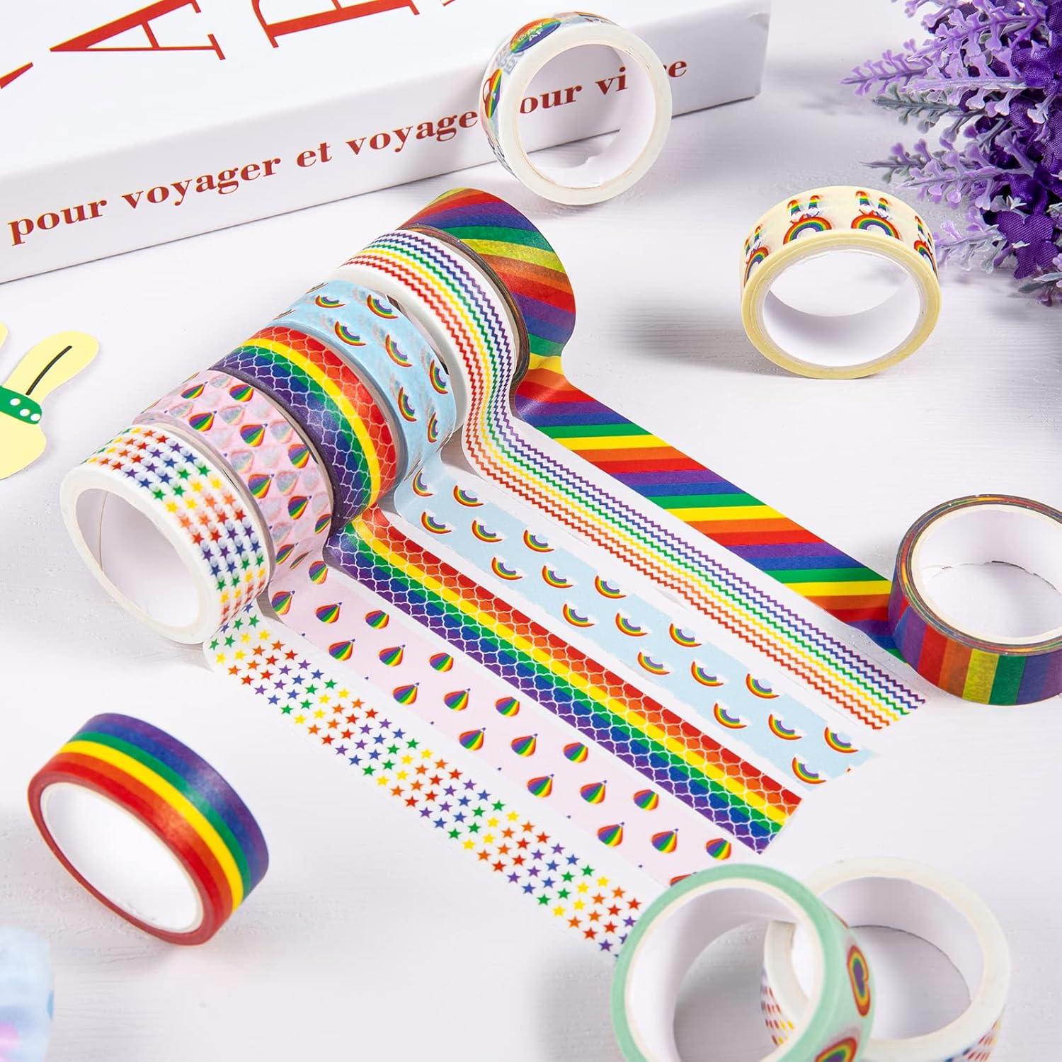 imageWhaline 12 Rolls Rainbow Washi Tape Gay Pride Day Washi Masking Tape Colorful Heart Love Decorative Paper Stickers for Birthday Gay Pride Day Scrapbook Gift Wrapping DIY Art Crafts
