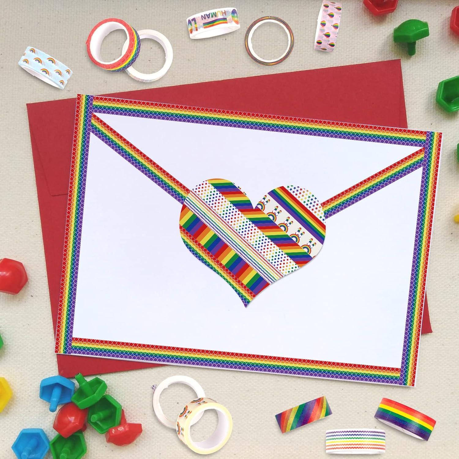 imageWhaline 12 Rolls Rainbow Washi Tape Gay Pride Day Washi Masking Tape Colorful Heart Love Decorative Paper Stickers for Birthday Gay Pride Day Scrapbook Gift Wrapping DIY Art Crafts