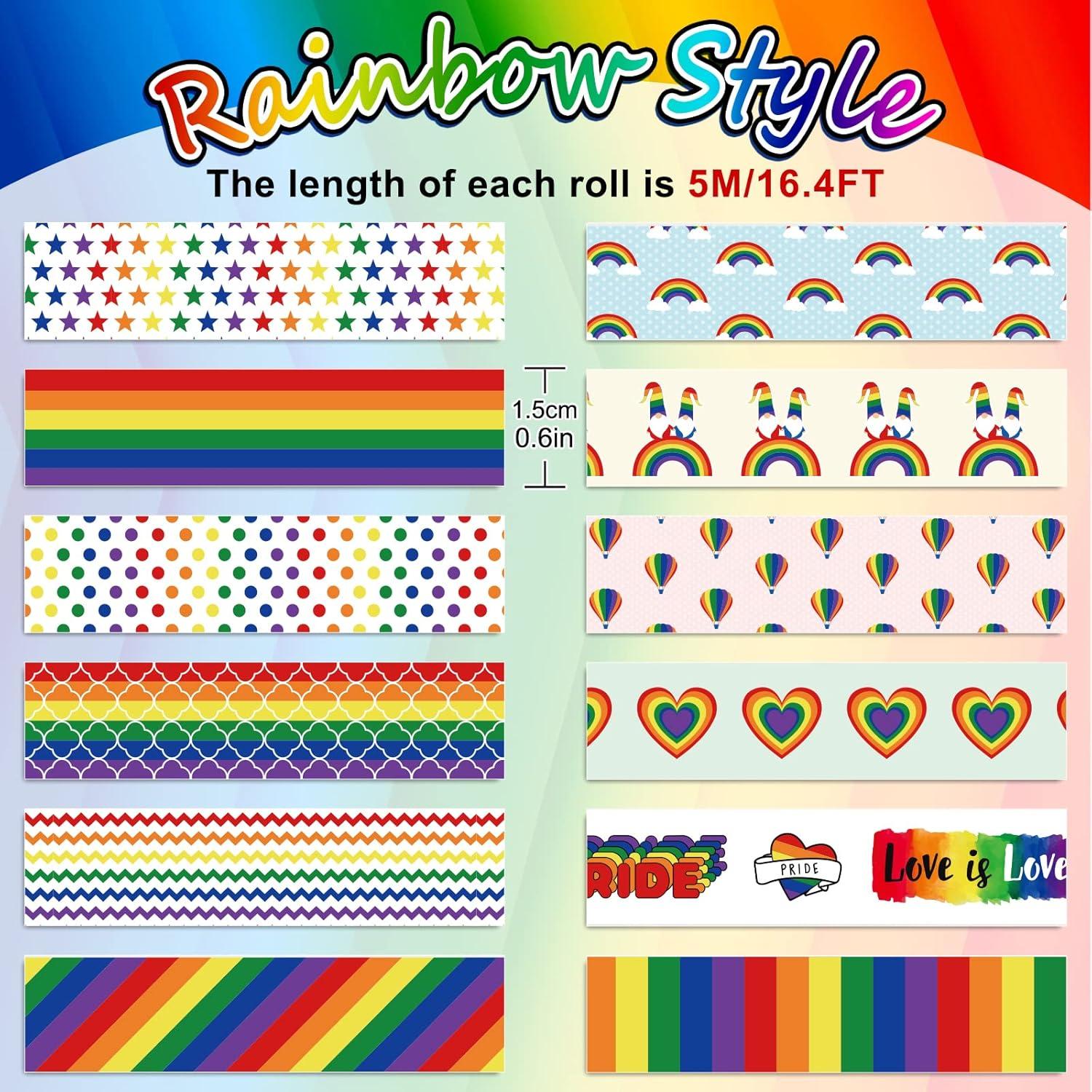 imageWhaline 12 Rolls Rainbow Washi Tape Gay Pride Day Washi Masking Tape Colorful Heart Love Decorative Paper Stickers for Birthday Gay Pride Day Scrapbook Gift Wrapping DIY Art Crafts