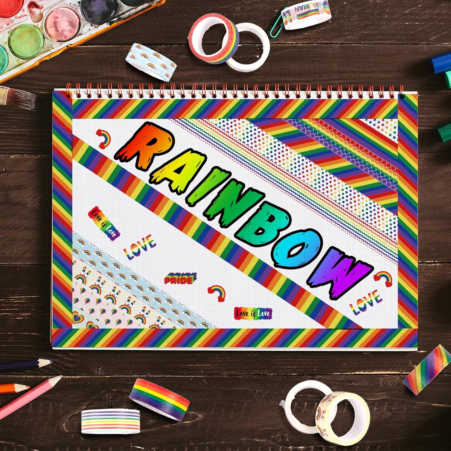 imageWhaline 12 Rolls Rainbow Washi Tape Gay Pride Day Washi Masking Tape Colorful Heart Love Decorative Paper Stickers for Birthday Gay Pride Day Scrapbook Gift Wrapping DIY Art Crafts