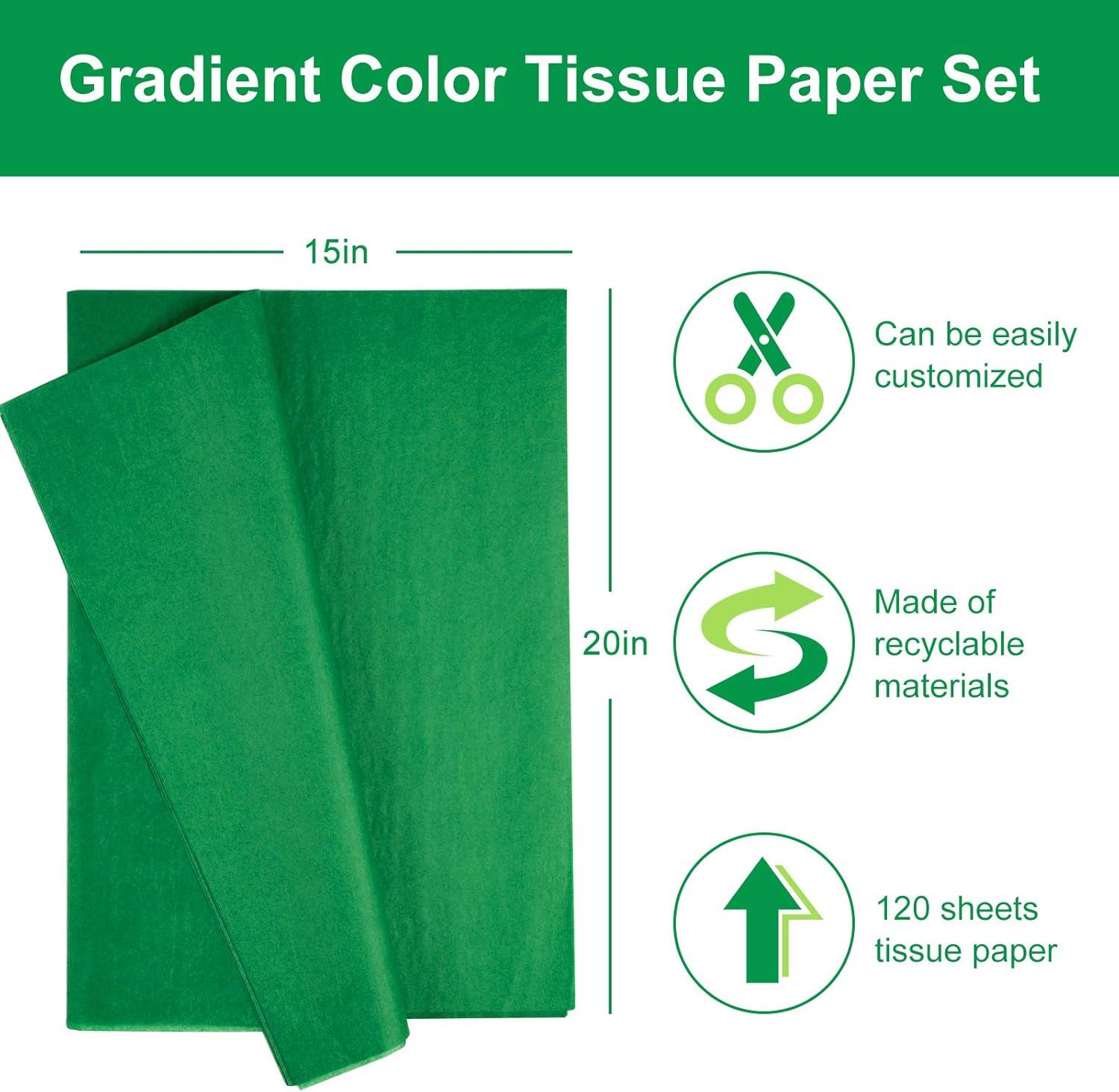 imageWhaline 120 Sheet Gradient Green Tissue Paper Assorted Green Gift Wrapping Paper 15 x 20 Inch Gift Wrap Tissue Paper Art Paper Crafts for DIY Gift Wrapping Birthday Easter Wedding Baby Showe 3 ColorsGreen Series
