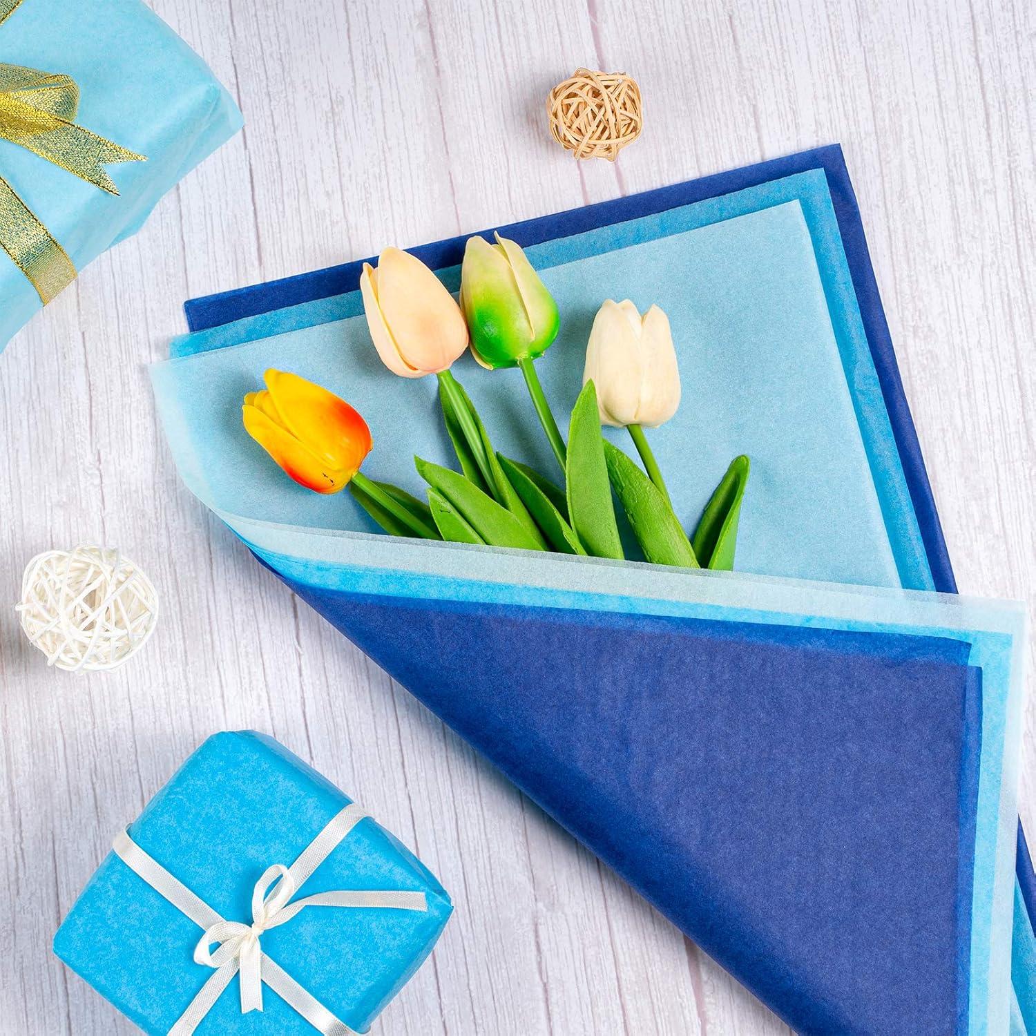 imageWhaline 120 Sheet Gradient Green Tissue Paper Assorted Green Gift Wrapping Paper 15 x 20 Inch Gift Wrap Tissue Paper Art Paper Crafts for DIY Gift Wrapping Birthday Easter Wedding Baby Showe 3 ColorsBlue Series