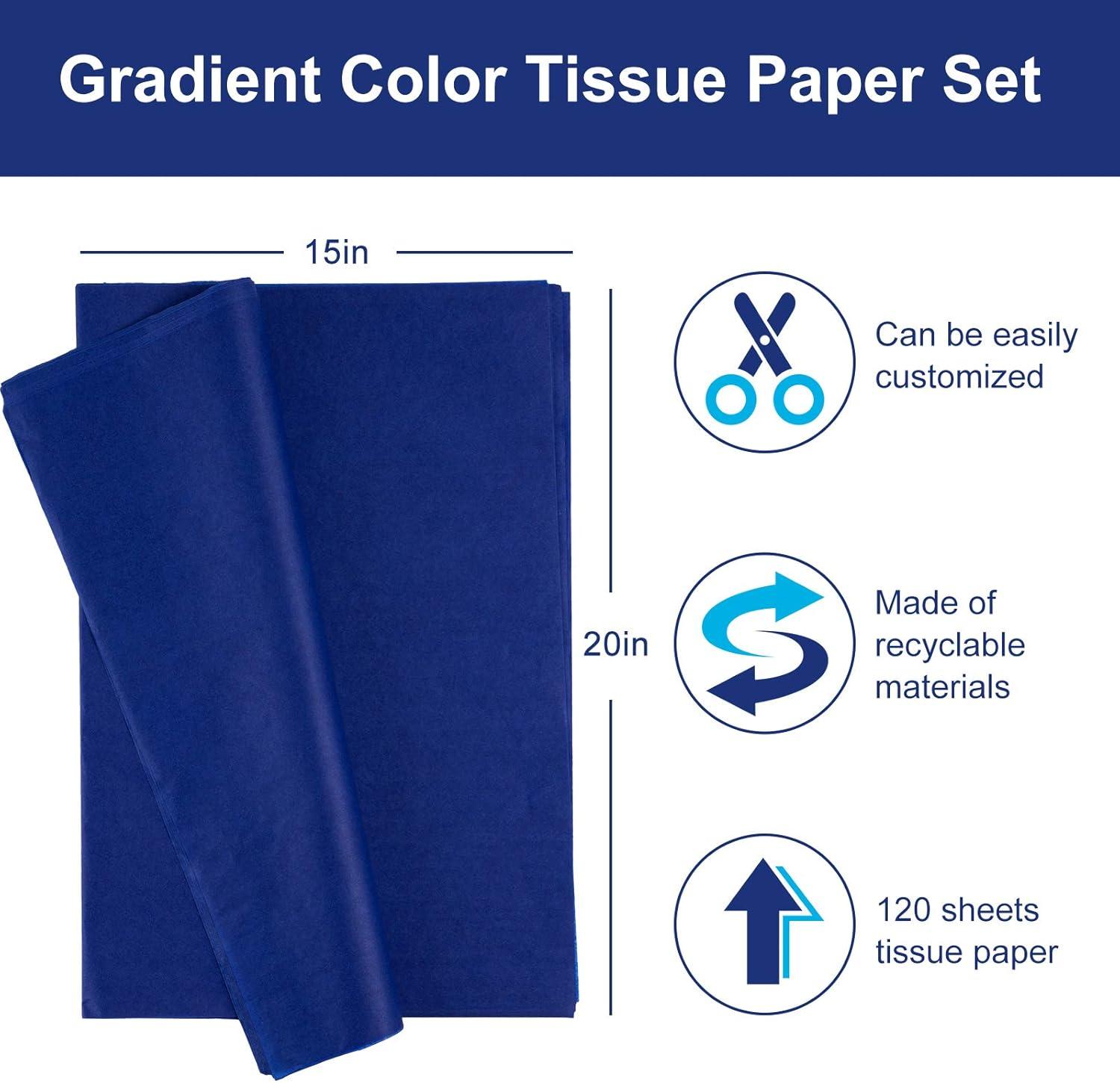 imageWhaline 120 Sheet Gradient Green Tissue Paper Assorted Green Gift Wrapping Paper 15 x 20 Inch Gift Wrap Tissue Paper Art Paper Crafts for DIY Gift Wrapping Birthday Easter Wedding Baby Showe 3 ColorsBlue Series