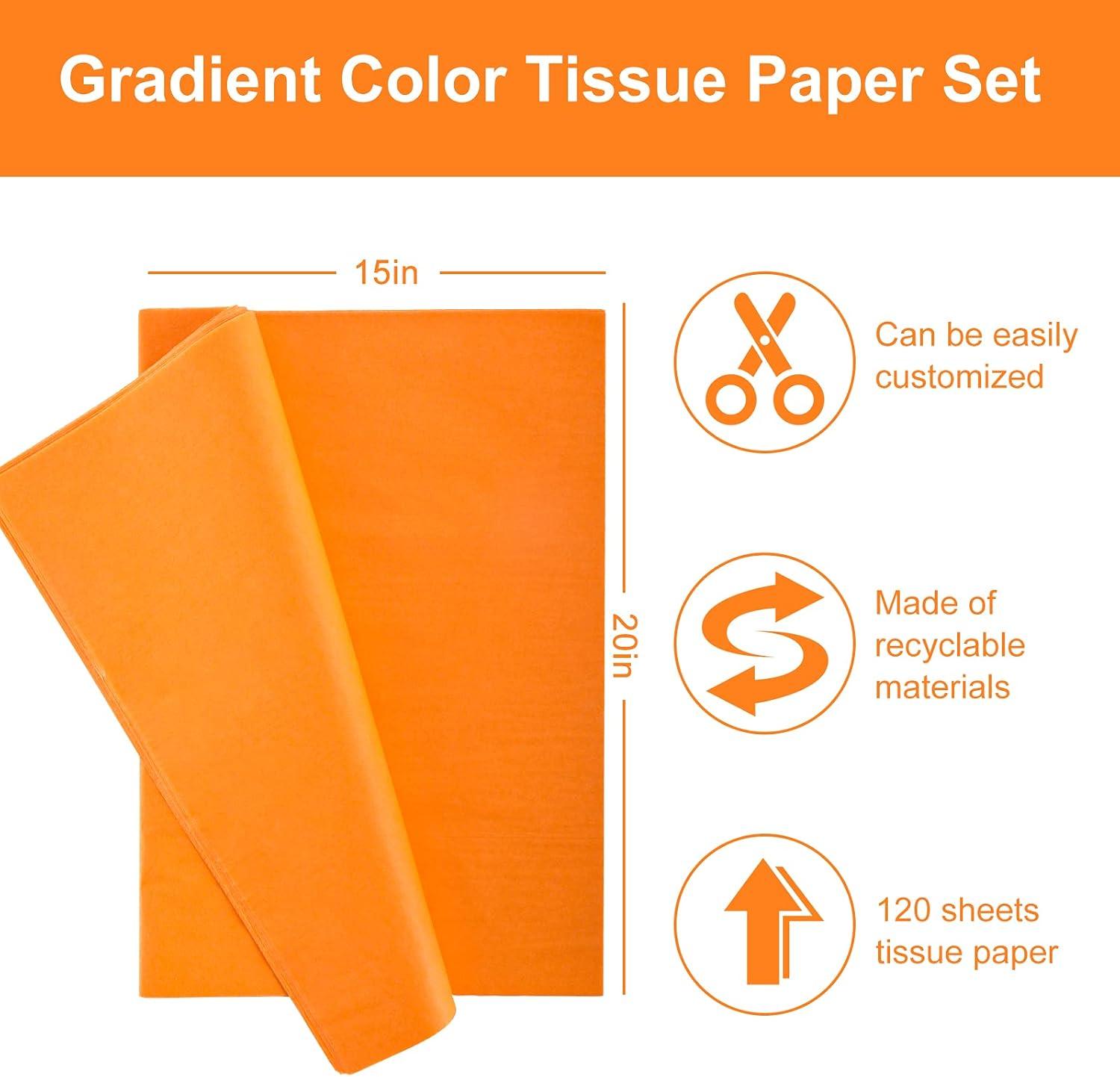 imageWhaline 120 Sheet Gradient Green Tissue Paper Assorted Green Gift Wrapping Paper 15 x 20 Inch Gift Wrap Tissue Paper Art Paper Crafts for DIY Gift Wrapping Birthday Easter Wedding Baby Showe 3 ColorsOrange Series