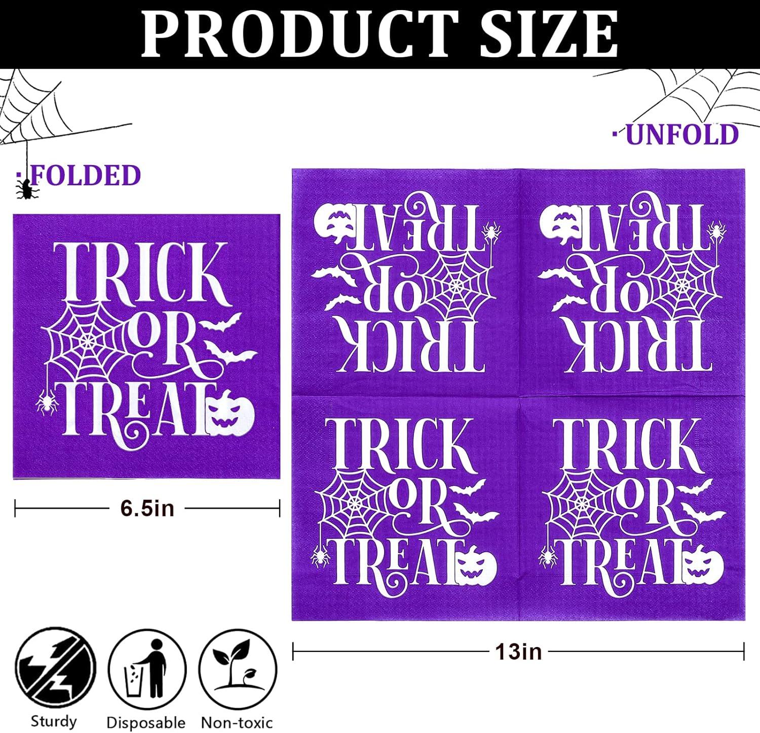 imageWhaline 120pcs Halloween Napkins 3 Style Disposable Paper Party Napkin Happy Halloween Beverage Cocktail Napkins Trick or Treat Printed Napkin for Party Suppliers 65 x 65 InchHalloween