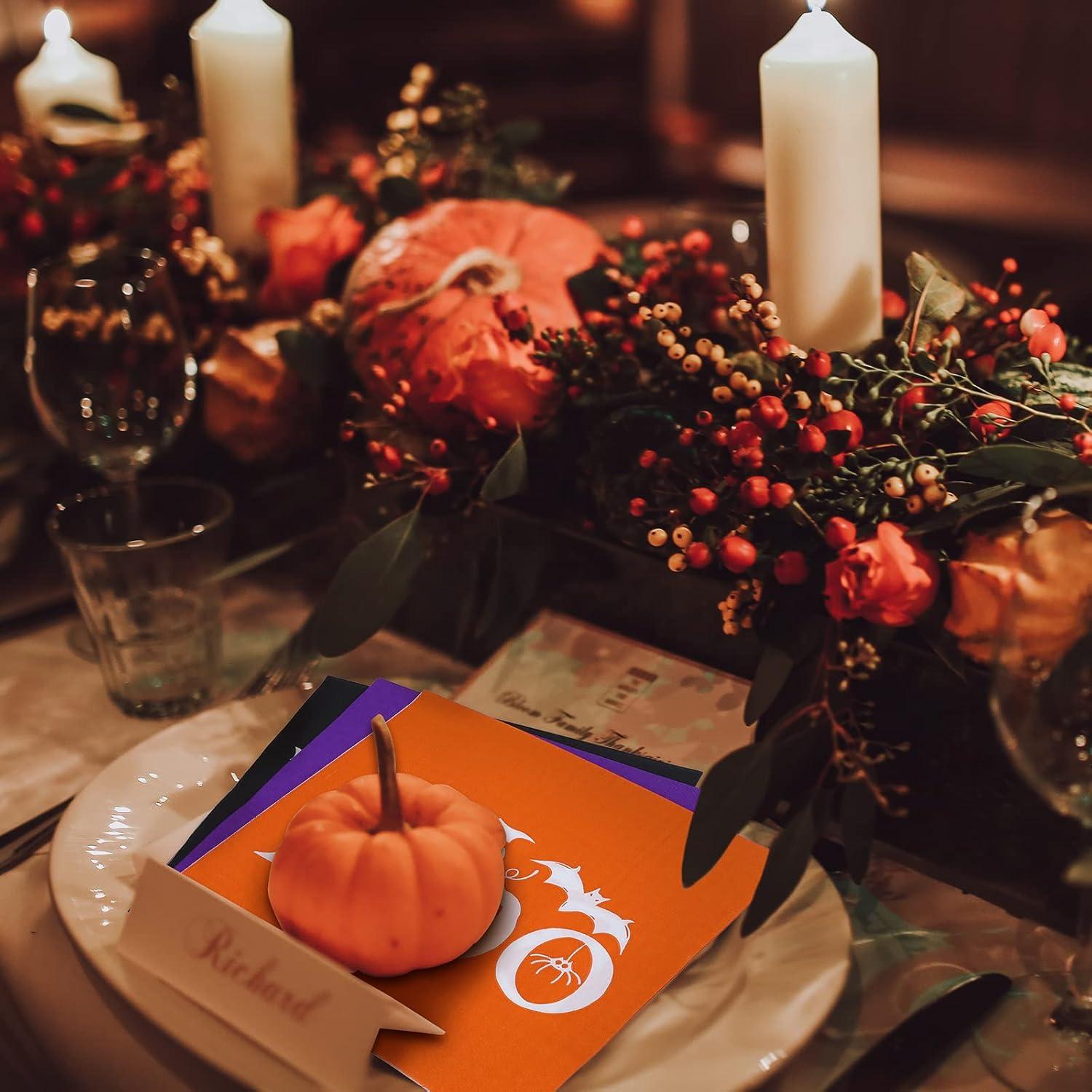 imageWhaline 120pcs Halloween Napkins 3 Style Disposable Paper Party Napkin Happy Halloween Beverage Cocktail Napkins Trick or Treat Printed Napkin for Party Suppliers 65 x 65 InchHalloween