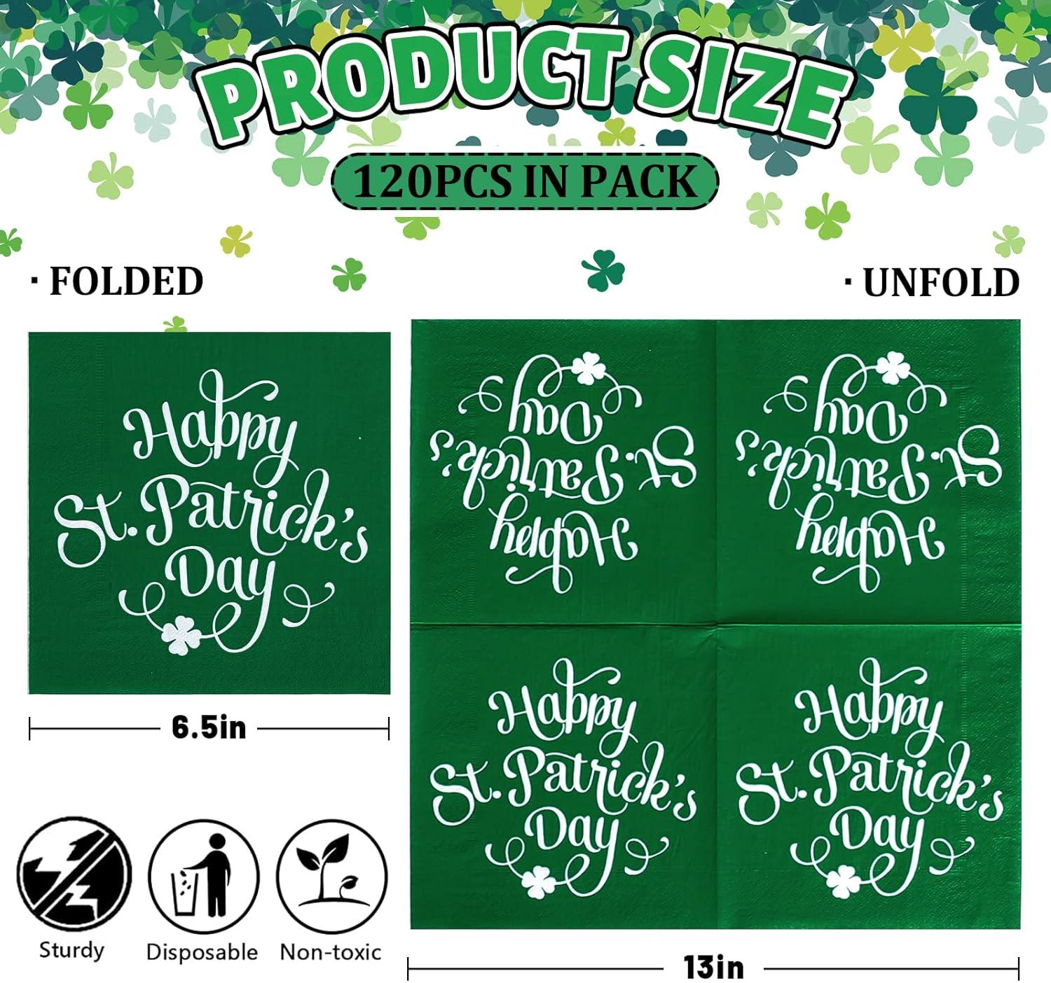 imageWhaline 120pcs Halloween Napkins 3 Style Disposable Paper Party Napkin Happy Halloween Beverage Cocktail Napkins Trick or Treat Printed Napkin for Party Suppliers 65 x 65 InchSt Patricks Day