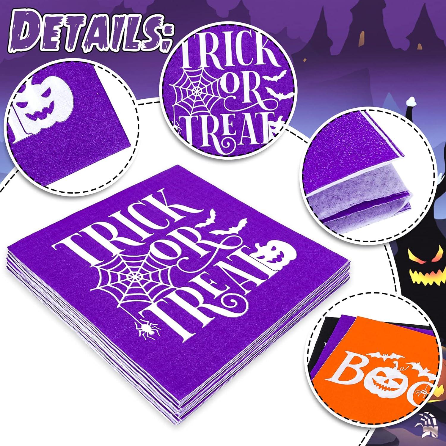 imageWhaline 120pcs Halloween Napkins 3 Style Disposable Paper Party Napkin Happy Halloween Beverage Cocktail Napkins Trick or Treat Printed Napkin for Party Suppliers 65 x 65 InchHalloween