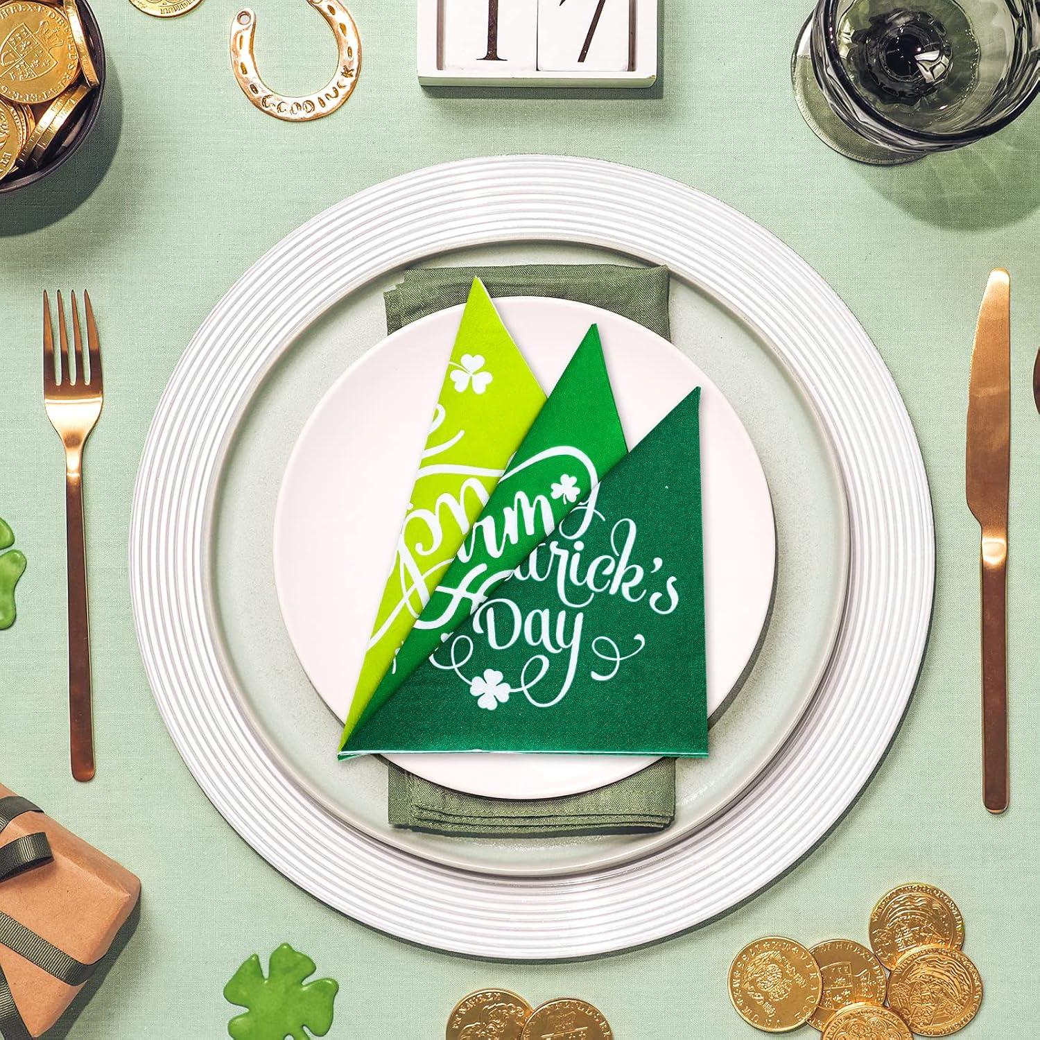 imageWhaline 120pcs Halloween Napkins 3 Style Disposable Paper Party Napkin Happy Halloween Beverage Cocktail Napkins Trick or Treat Printed Napkin for Party Suppliers 65 x 65 InchSt Patricks Day